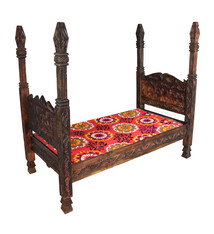 einzelbett himmelbett Gästebett schlafzimmer orient handgeschnitzt Massivholzbett Bett aus Nuristan Afghanistan 2000