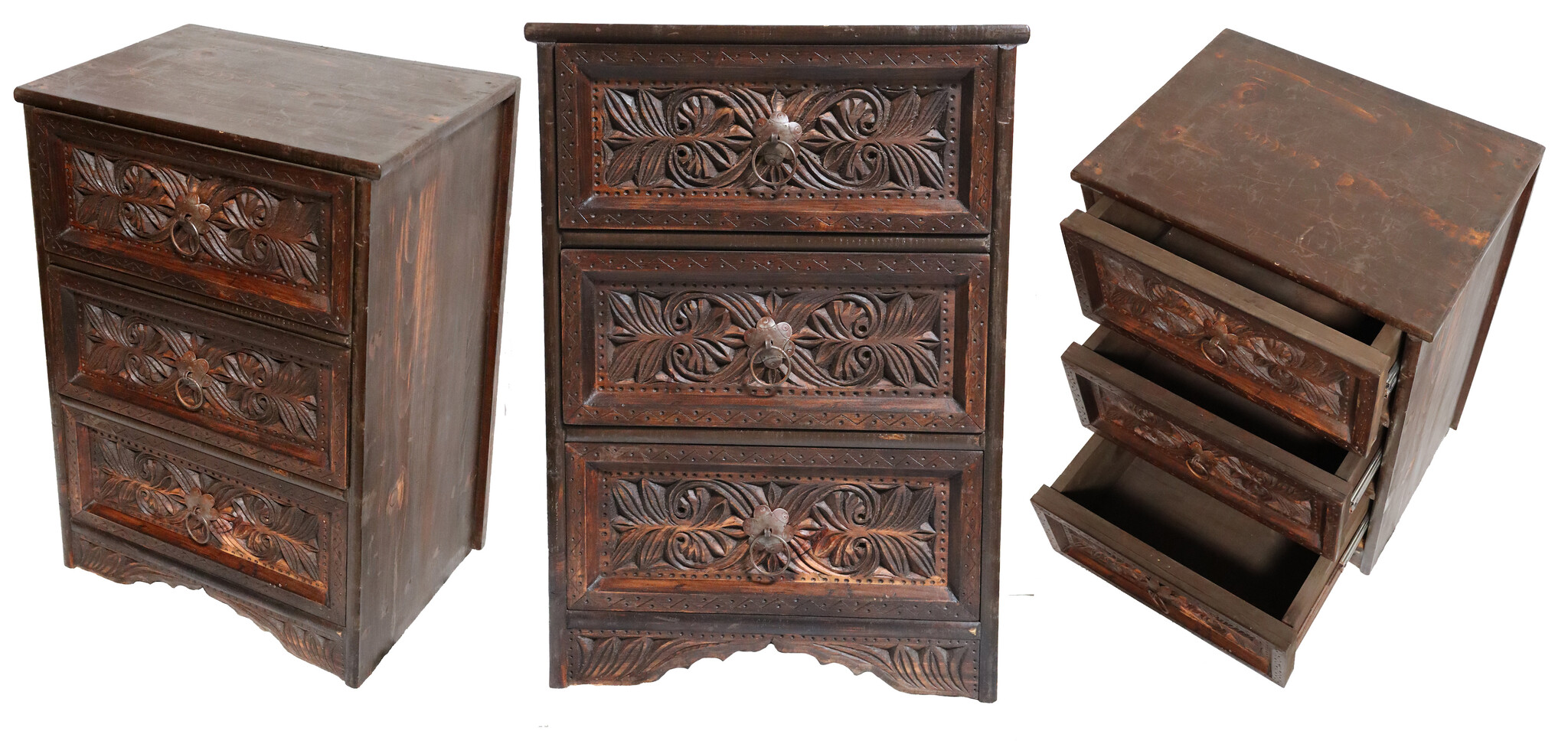 bedroom set orient hand-carved solid wood bed double bed bedside table Four poster bed with satin curtains Nuristan Afghanistan 23