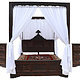 bedroom set orient hand-carved solid wood bed double bed bedside table Four poster bed with satin curtains Nuristan Afghanistan 23
