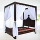 bedroom set orient hand-carved solid wood bed double bed bedside table Four poster bed with satin curtains Nuristan Afghanistan 23