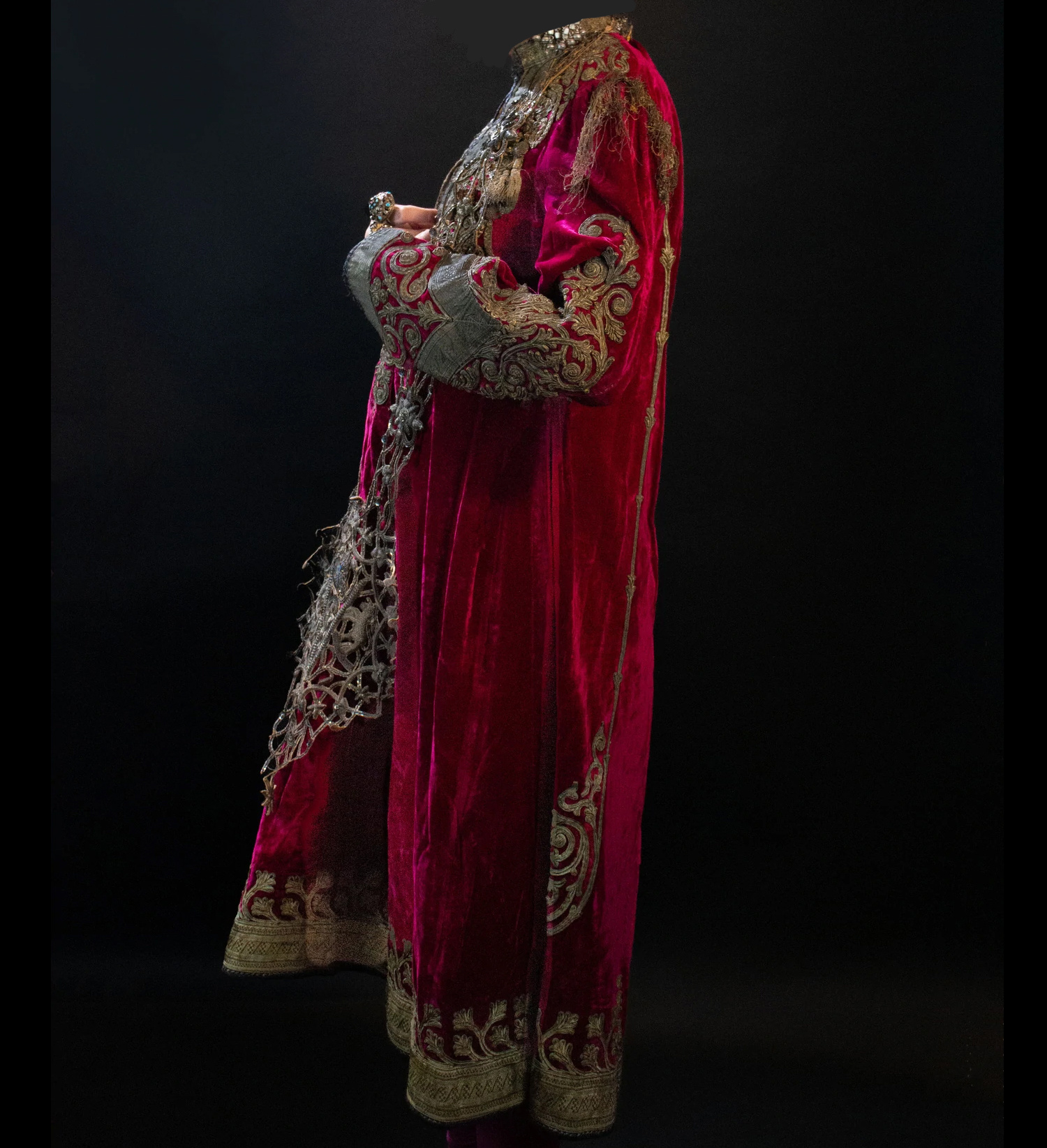 Velvet and Gold Embroidered Dress from Hazara red