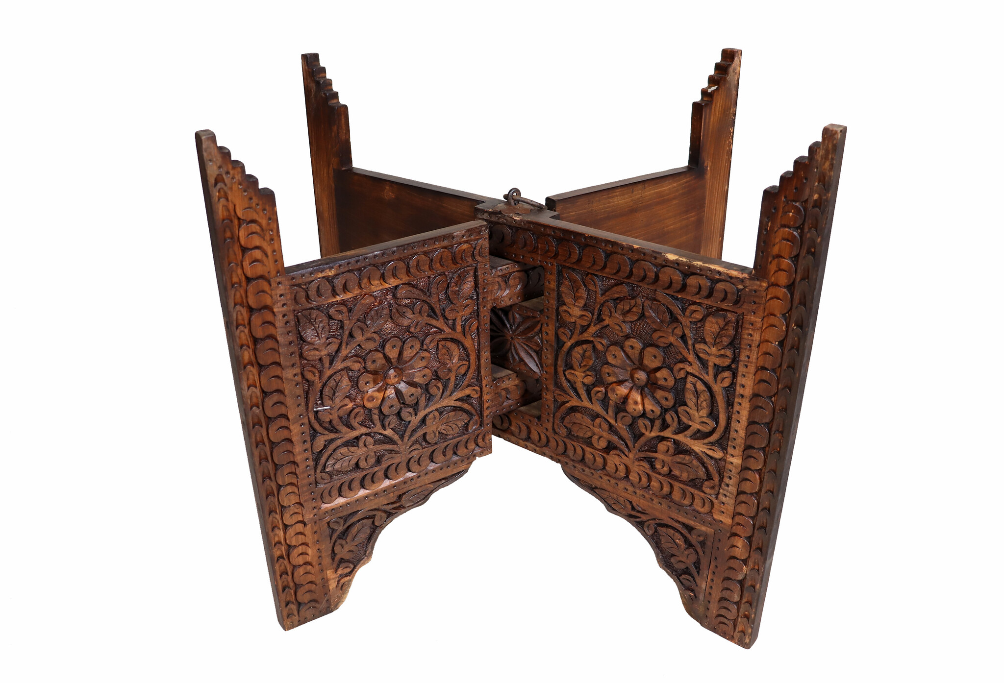 60 cm Ø Egyptian Moroccan Vintage India Table stand Folding Table Base Carved Wooden oriental Coffee H45 oriental Islamic style Coffee Tea Base NUR/60 A