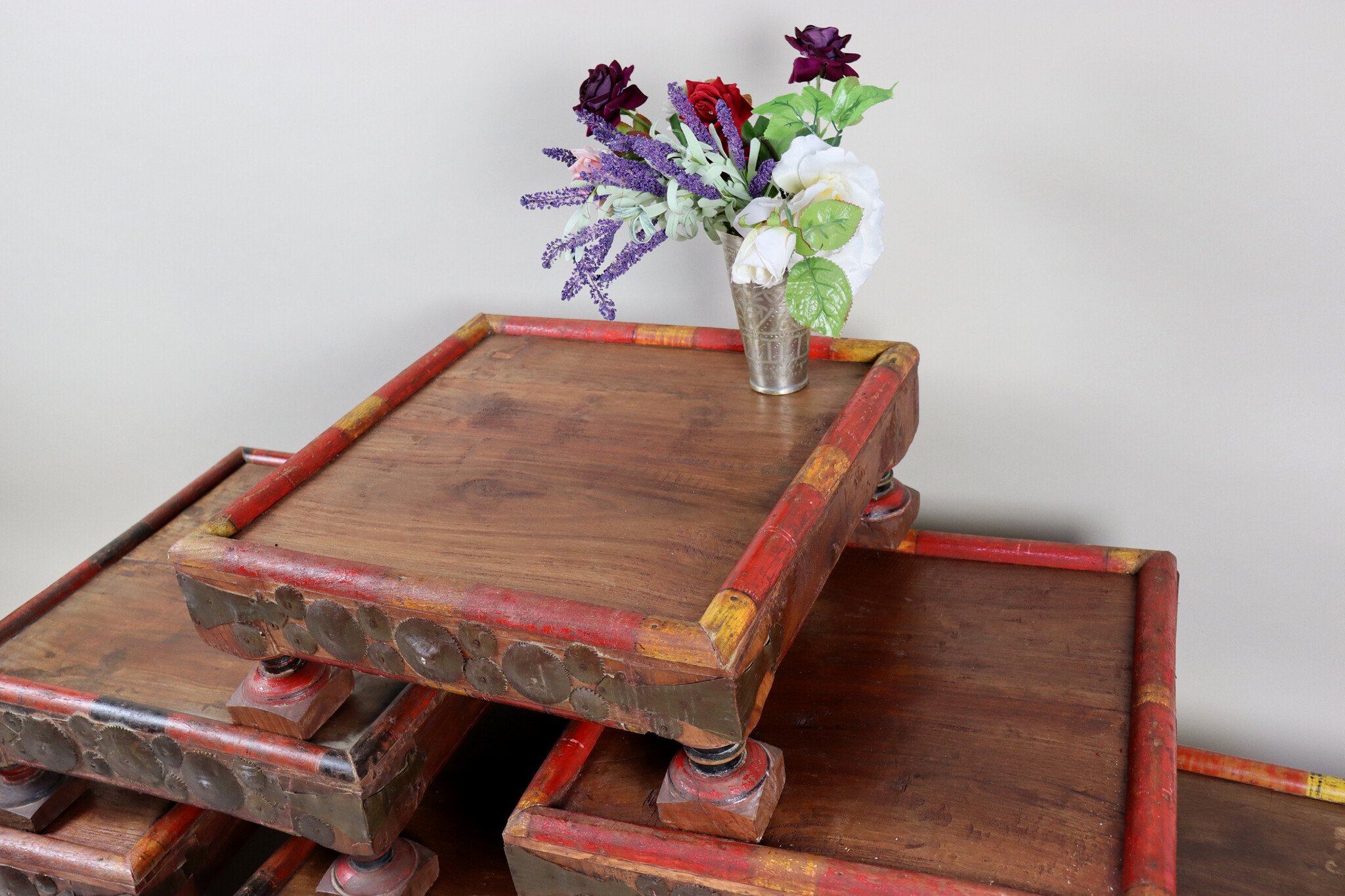 55x55 cm Very rare Antique solid wood orient tea table sidtable from Afghanistan  No:23