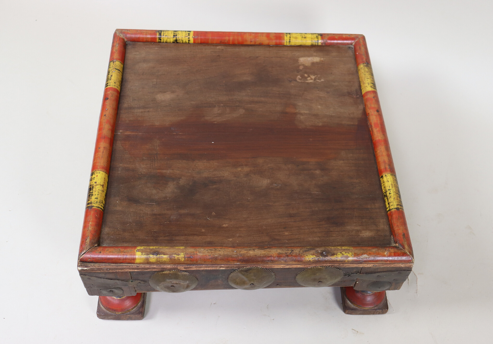 55x55 cm Antik Massivholz handgeschnitzte orient Teetisch beisteltisch Tisch Hocker Messing verziert aus Afghanistan Nr-23