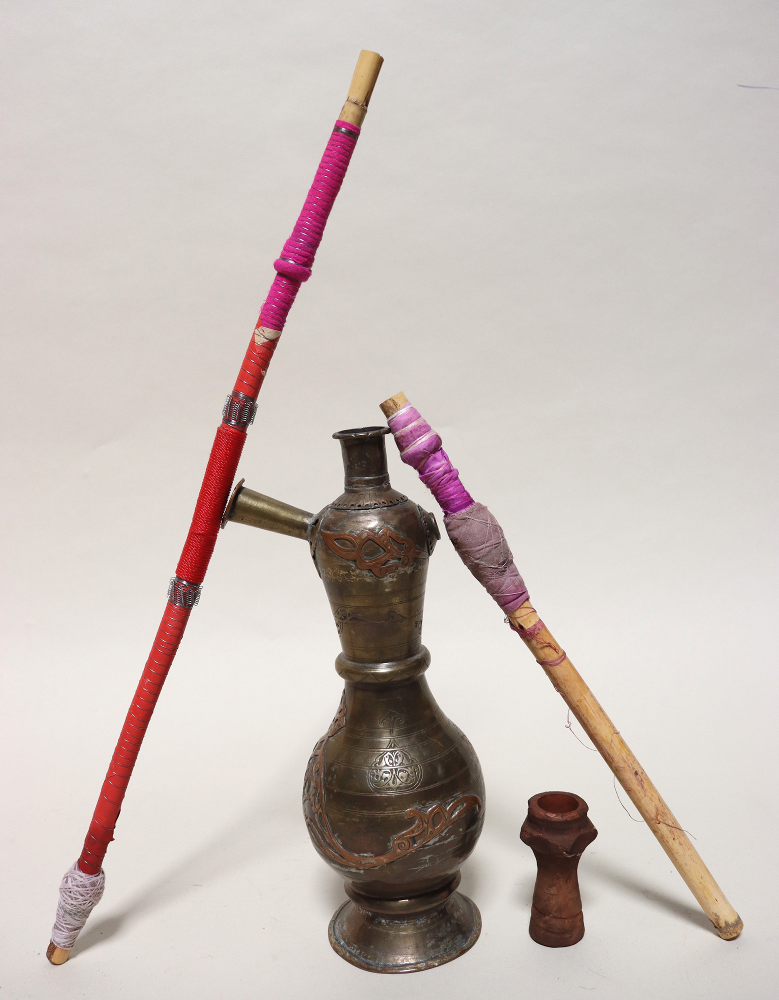 Antique Engraved Brass Hookah Shisha hubble-bubble from Afghanistan No:23/19