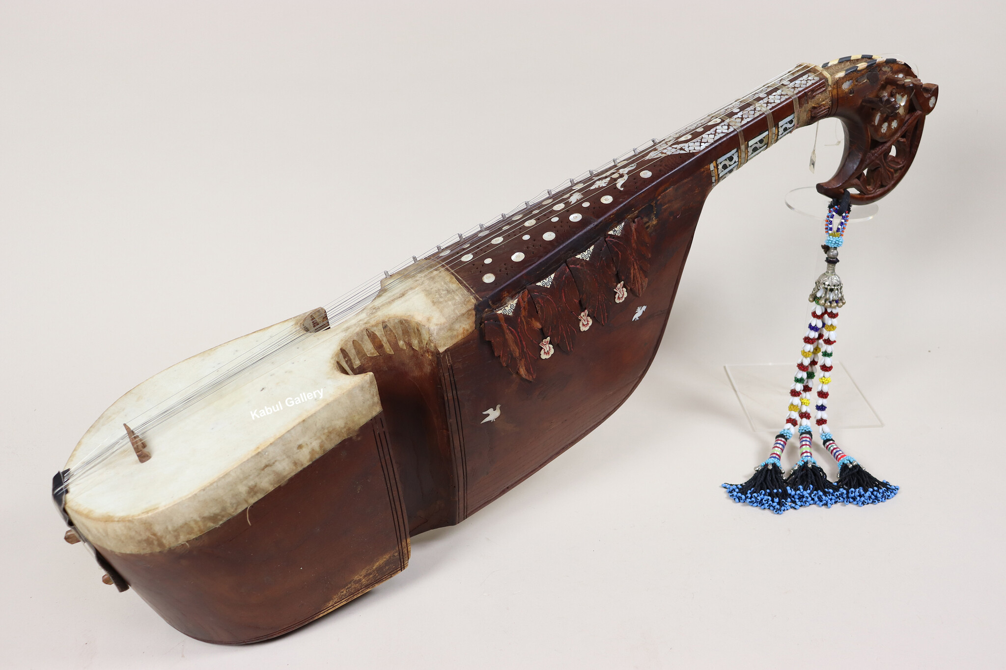 antique traditional folk musical instrument Afghanistan Rubab rabab rabab mother of pearl inlay 23/3