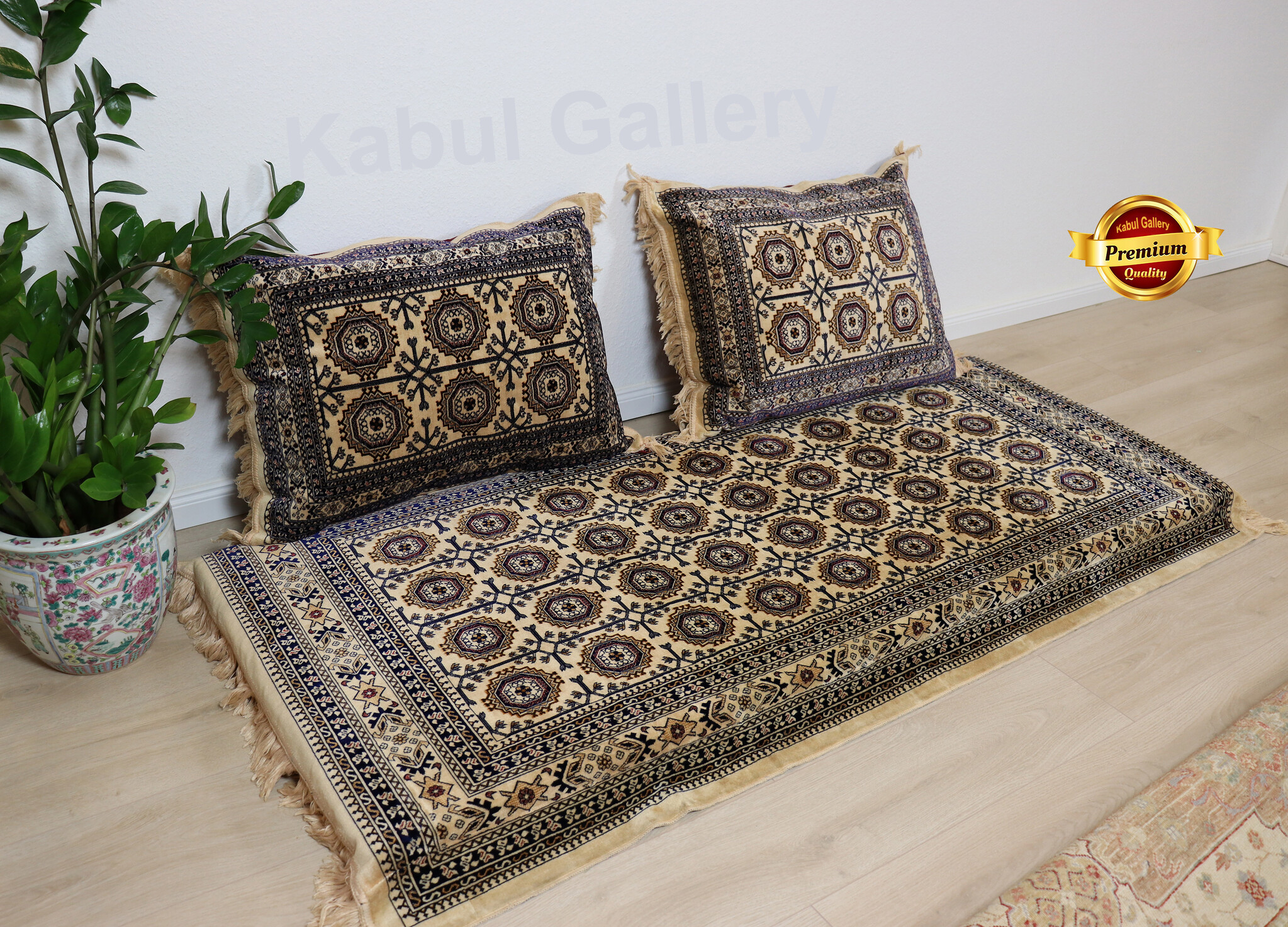 Set of 3 Pcs  1x Mattress  + 2x cushions orient Afghan nomad pillow rug seat floor cushion 1001-night Seating  majlis Toshak توشک  (beige 23)