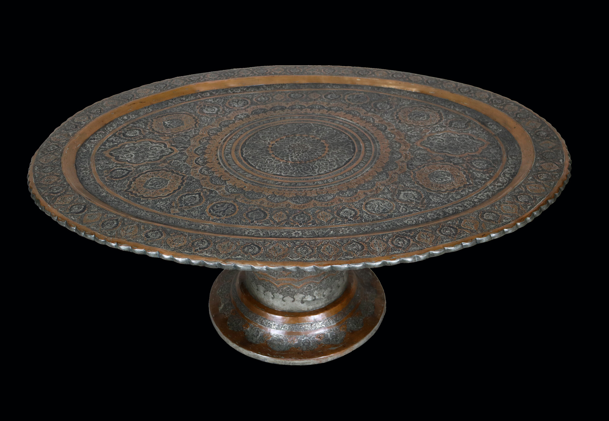 110x84 cm  Antique ottoman orient Islamic  Hammer Engraved copper table Tea table side table Tray Qalam Zani