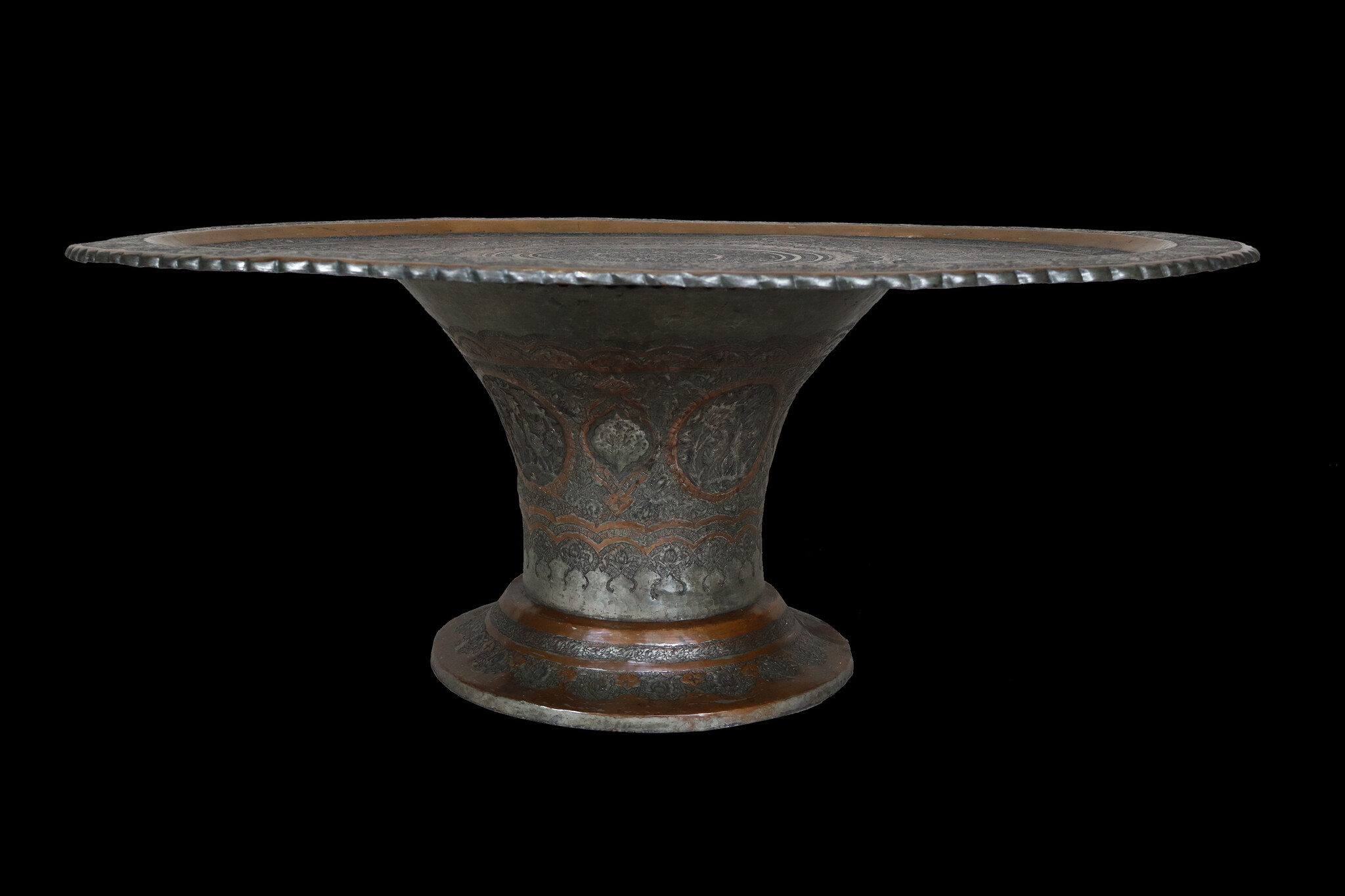110x84 cm  Antique ottoman orient Islamic  Hammer Engraved copper table Tea table side table Tray Qalam Zani