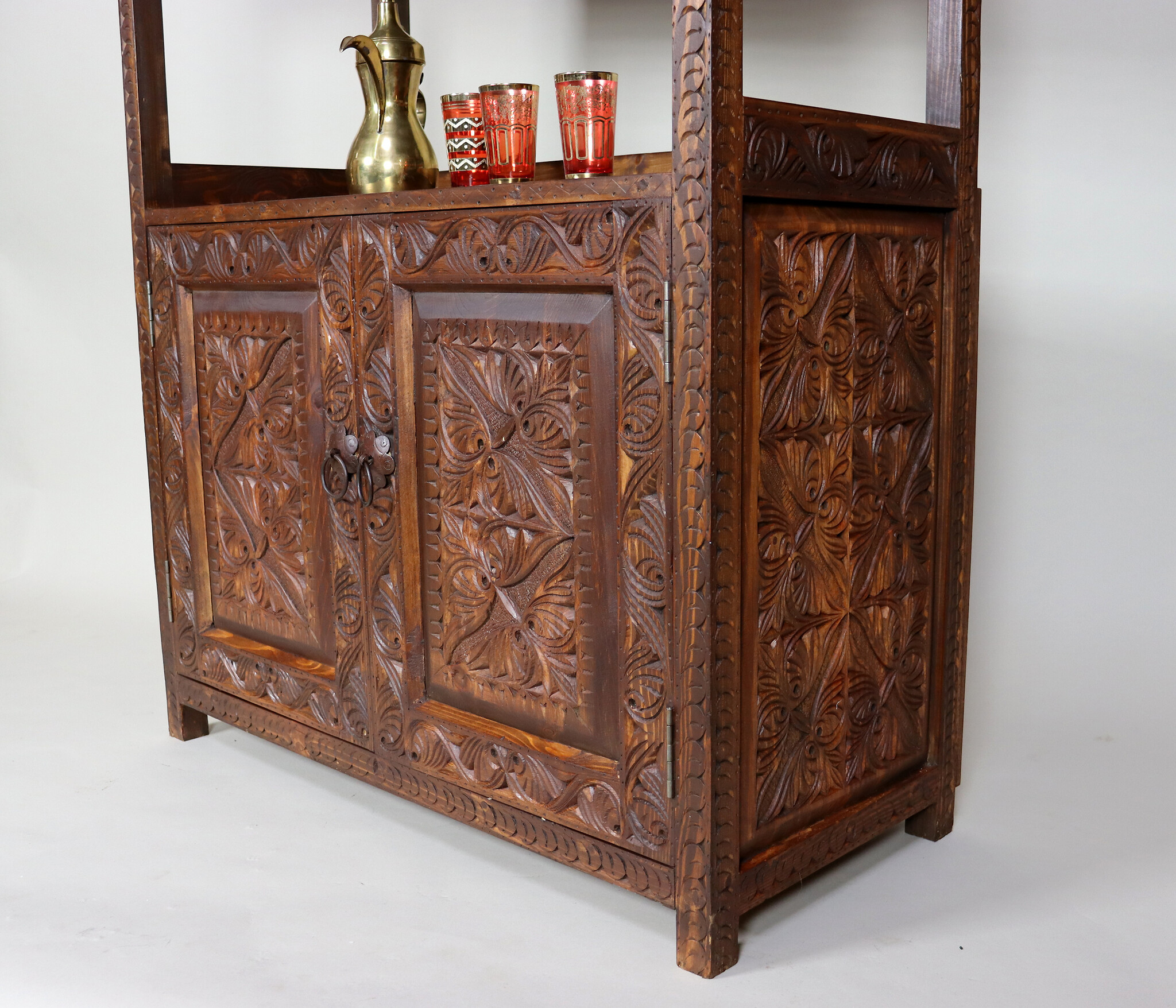 antique-look Hand carved solid wood  orient vintage wooden cabinet bookshelf shelf from Afghanistan Nuristan 23