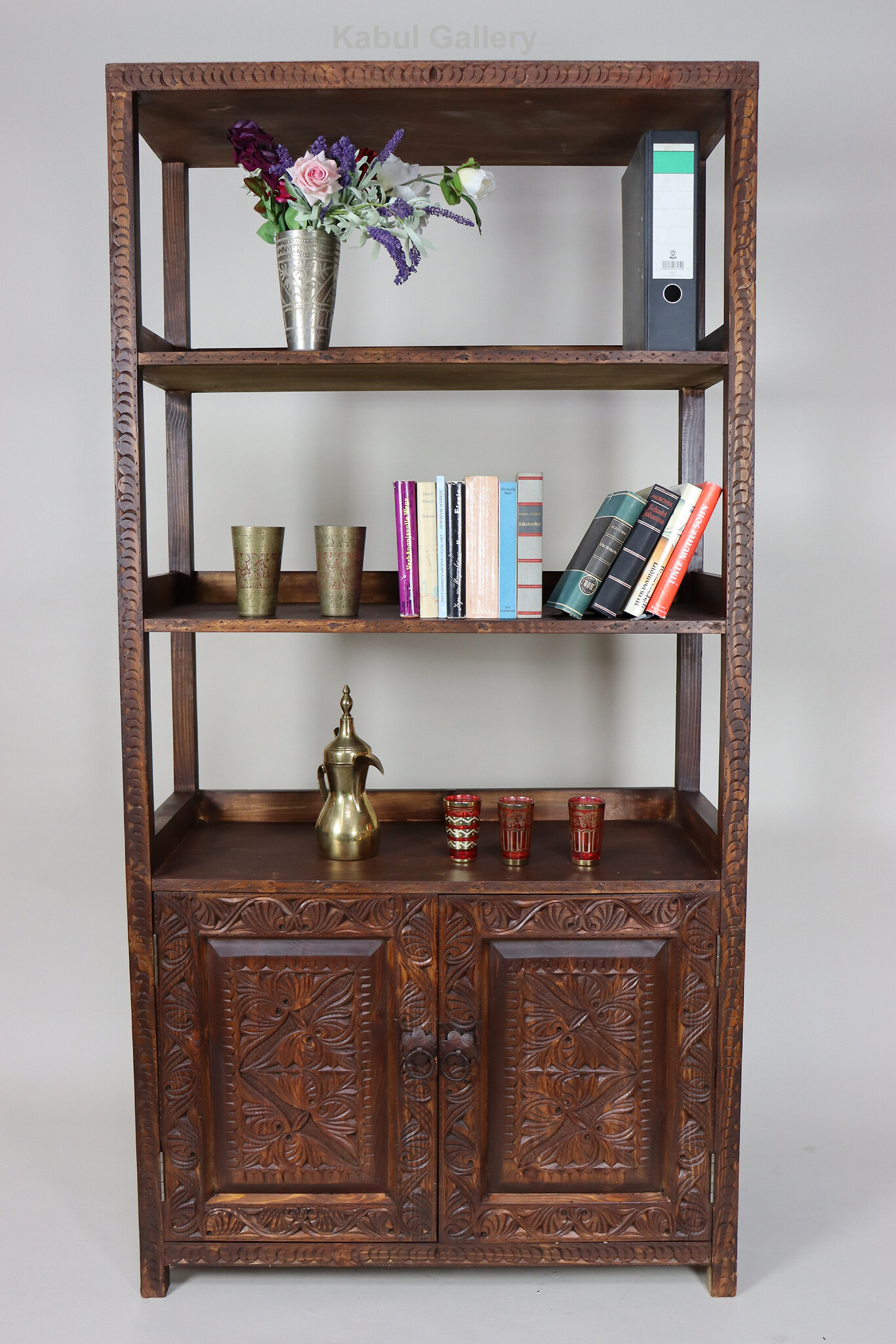 antique-look Hand carved solid wood  orient vintage wooden cabinet bookshelf shelf from Afghanistan Nuristan 23