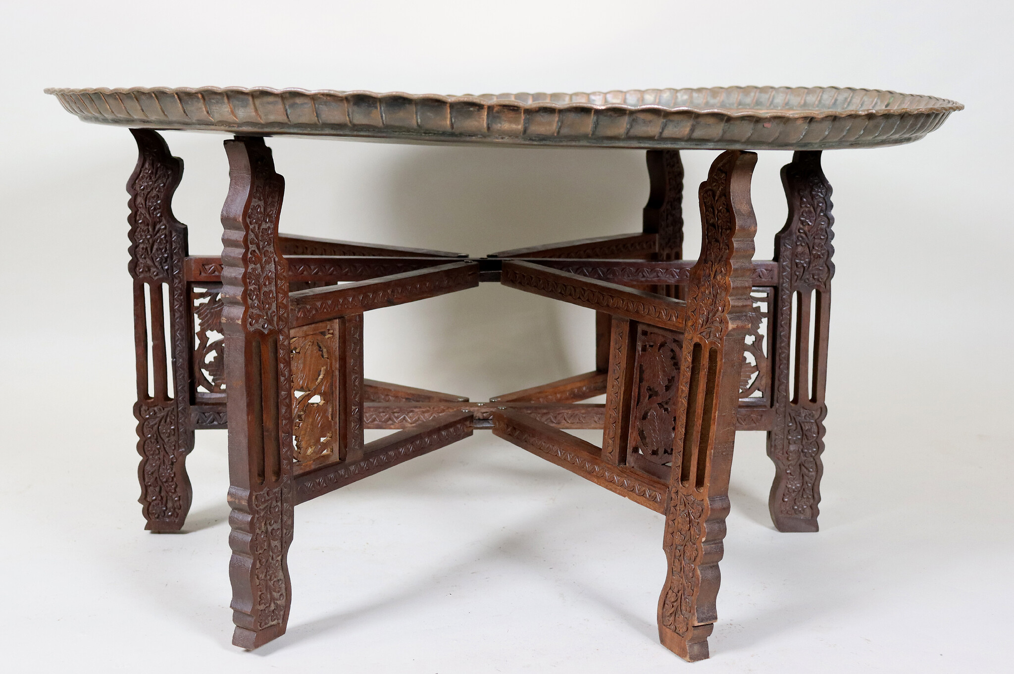 93  cm Ø  Antique ottoman orient Islamic  Hammer Engraved Copper table Tea table side table Tray from Afghanistan  No-HH - HH22A