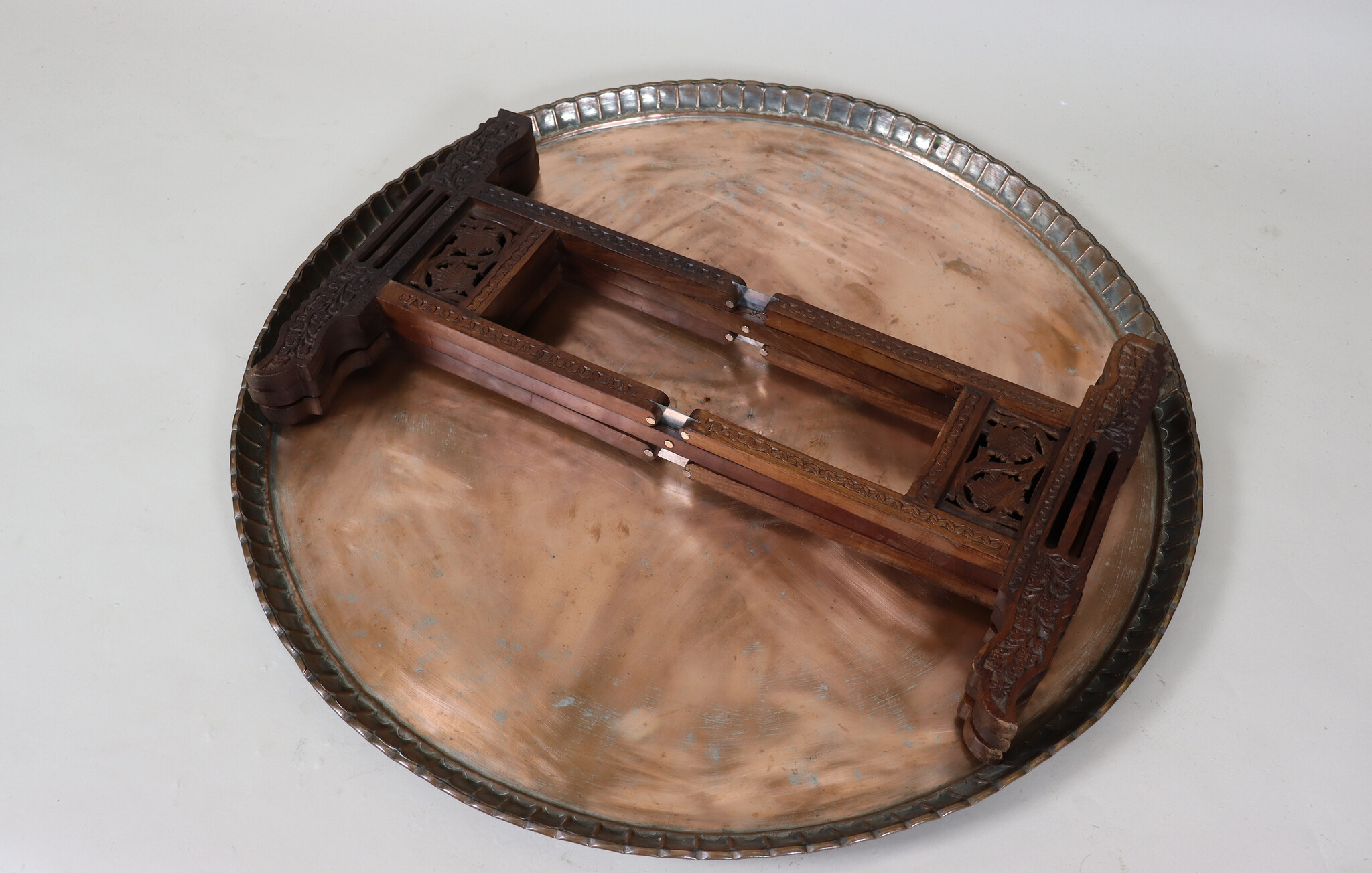 93  cm Ø  Antique ottoman orient Islamic  Hammer Engraved Copper table Tea table side table Tray from Afghanistan  No-HH - HH22A