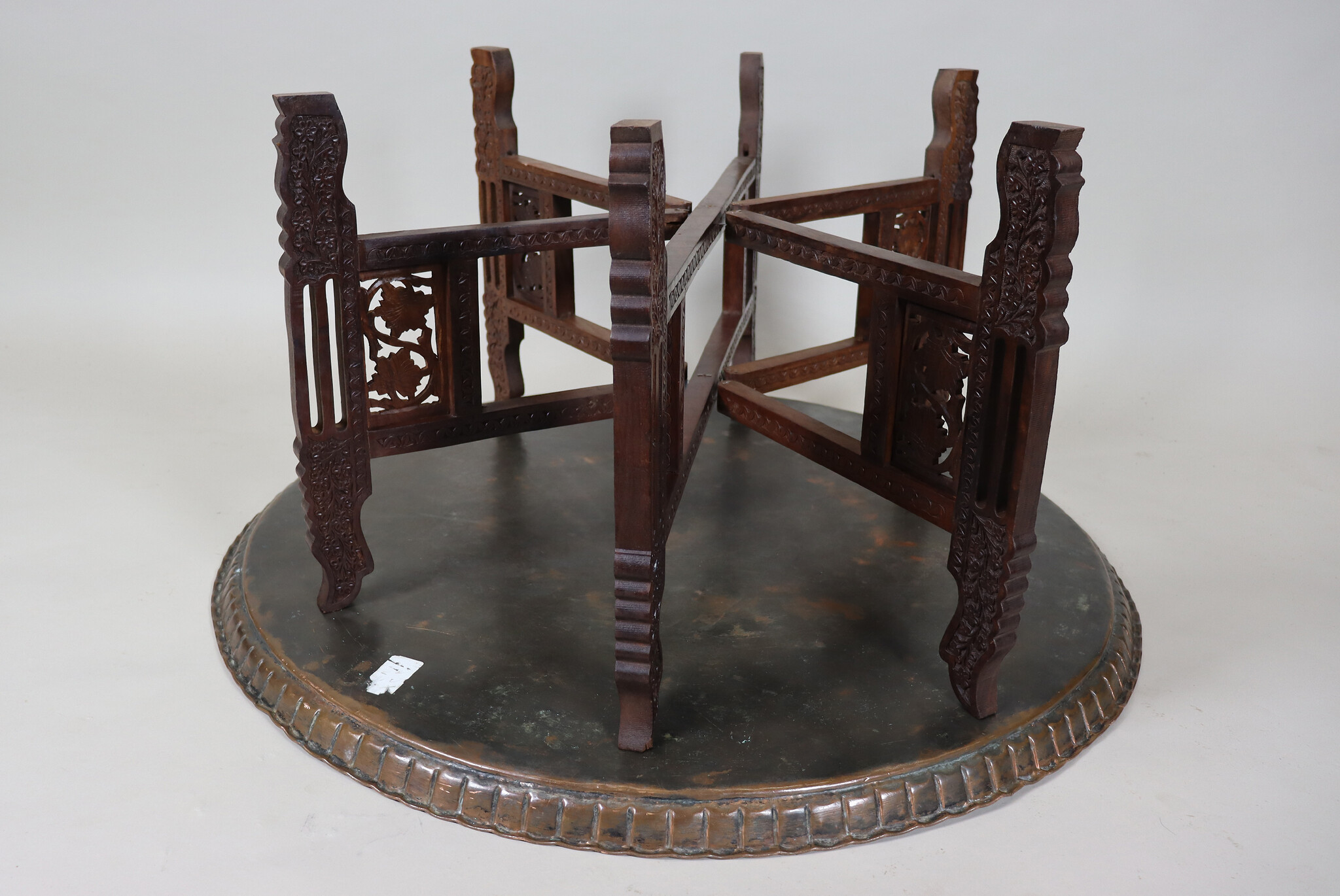 93  cm Ø  Antique ottoman orient Islamic  Hammer Engraved Copper table Tea table side table Tray from Afghanistan  No-HH - HH22A