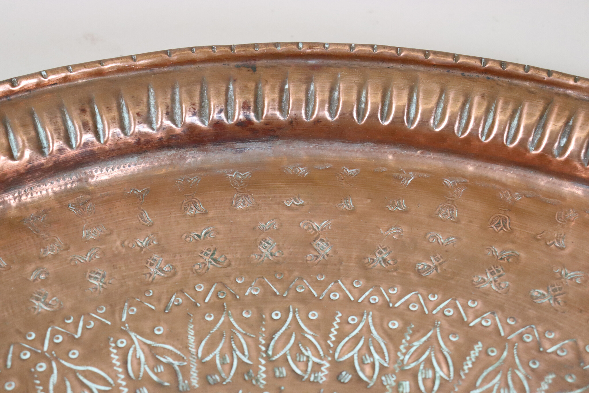 75  cm Ø  Antique ottoman orient Islamic  Hammer Engraved Copper table Tea table side table Tray from Afghanistan  No-HH - HH22B