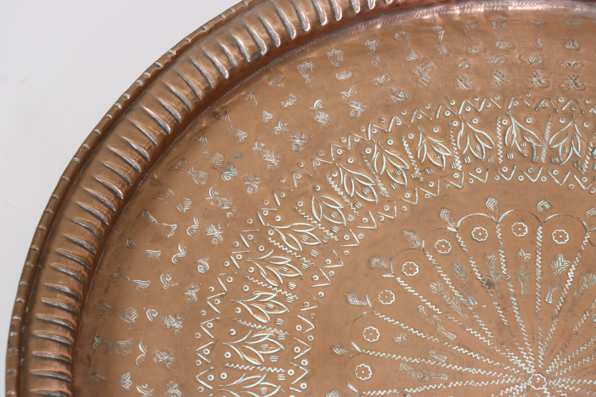 75  cm Ø  Antique ottoman orient Islamic  Hammer Engraved Copper table Tea table side table Tray from Afghanistan  No-HH - HH22B