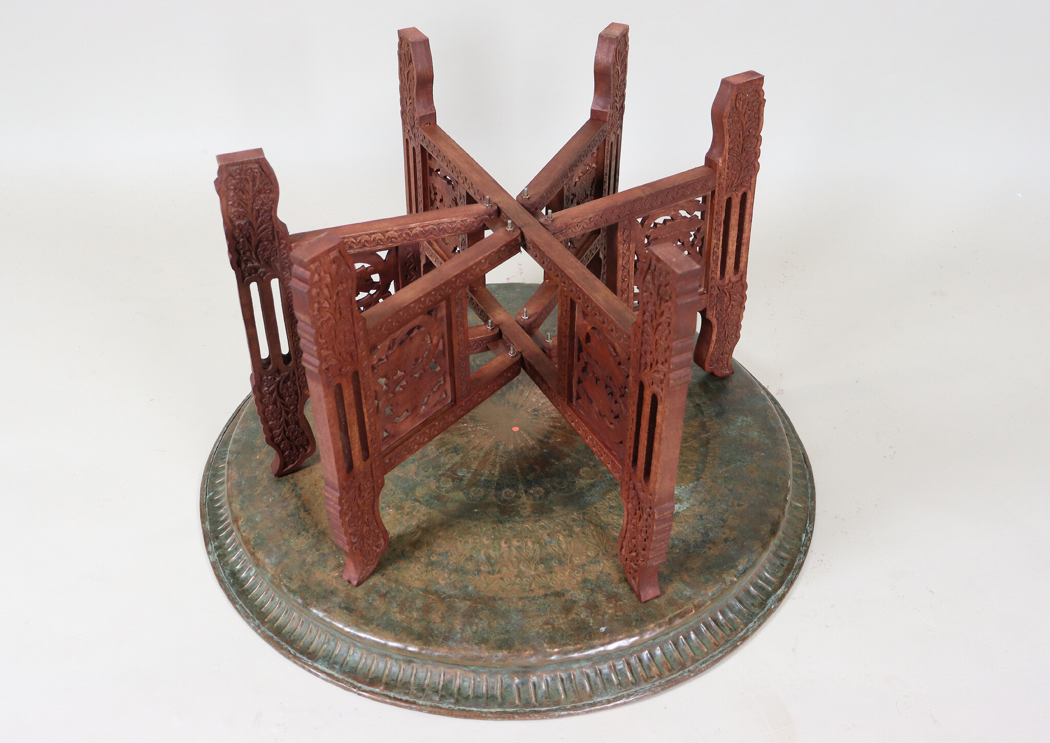 75  cm Ø  Antique ottoman orient Islamic  Hammer Engraved Copper table Tea table side table Tray from Afghanistan  No-HH - HH22B