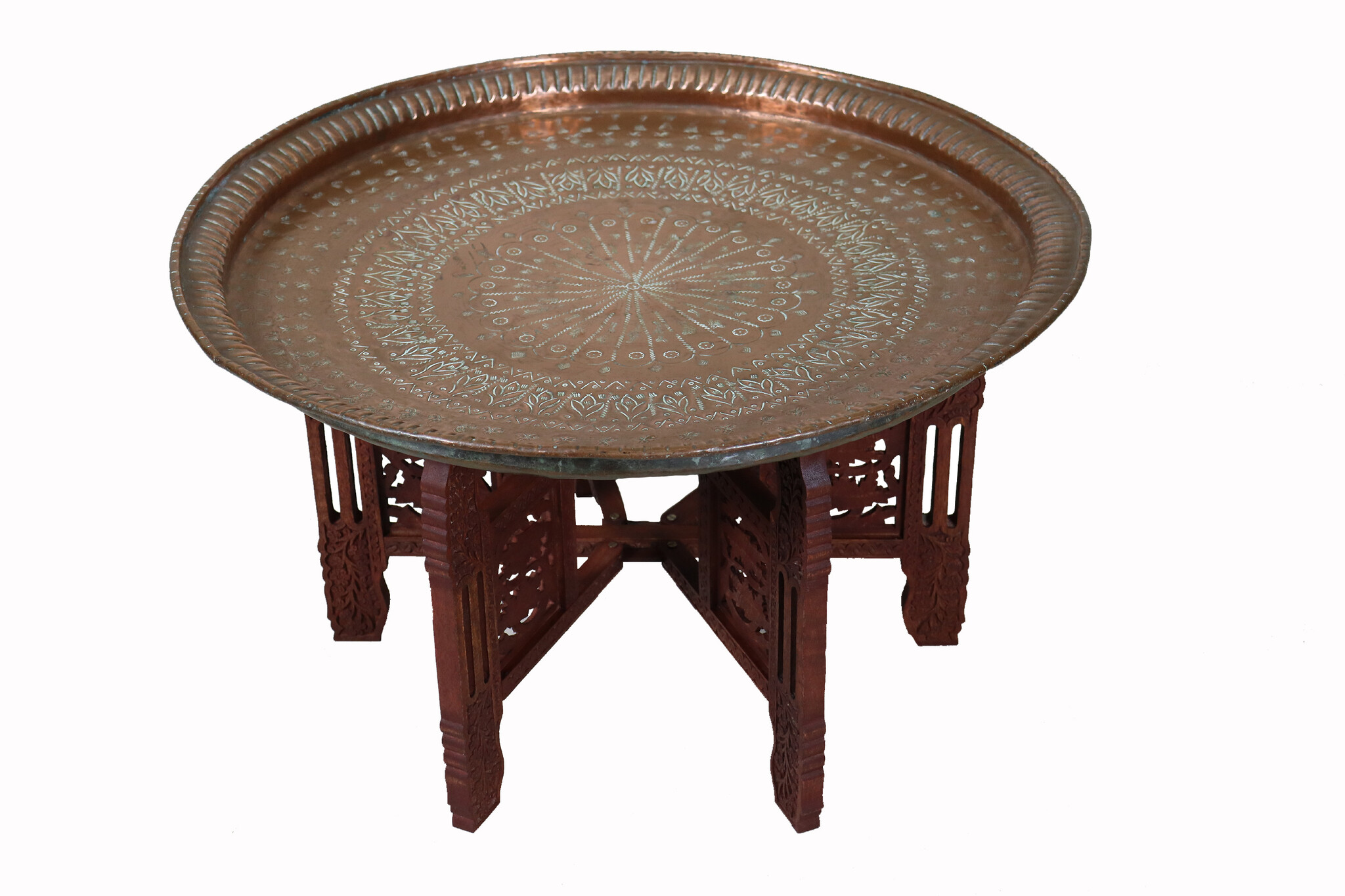 75  cm Ø  Antique ottoman orient Islamic  Hammer Engraved Copper table Tea table side table Tray from Afghanistan  No-HH - HH22B