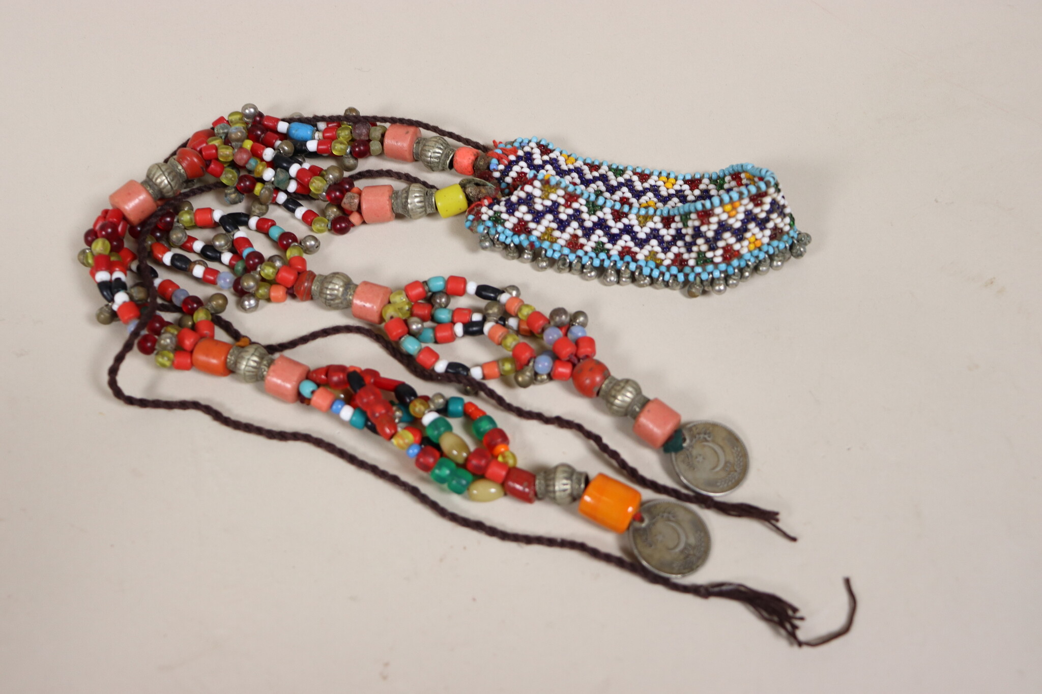 antique handmade vintage glass beads nomadic Afghan Tribal Dancing head jewelry headdress of nomadic woman Afghanistan Pakistan No:23B