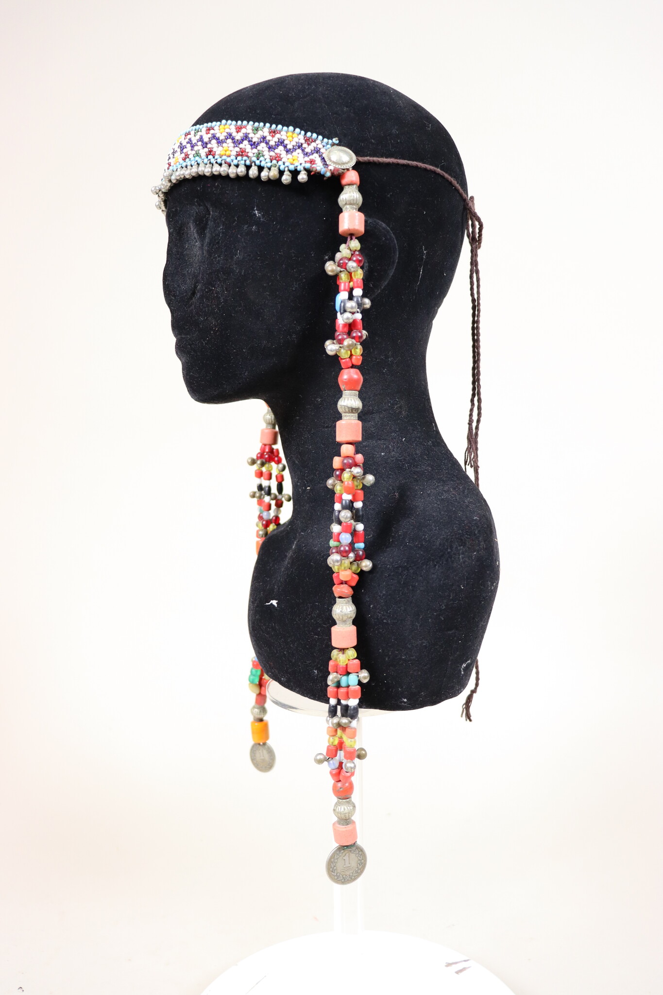 antique handmade vintage glass beads nomadic Afghan Tribal Dancing head jewelry headdress of nomadic woman Afghanistan Pakistan No:23B