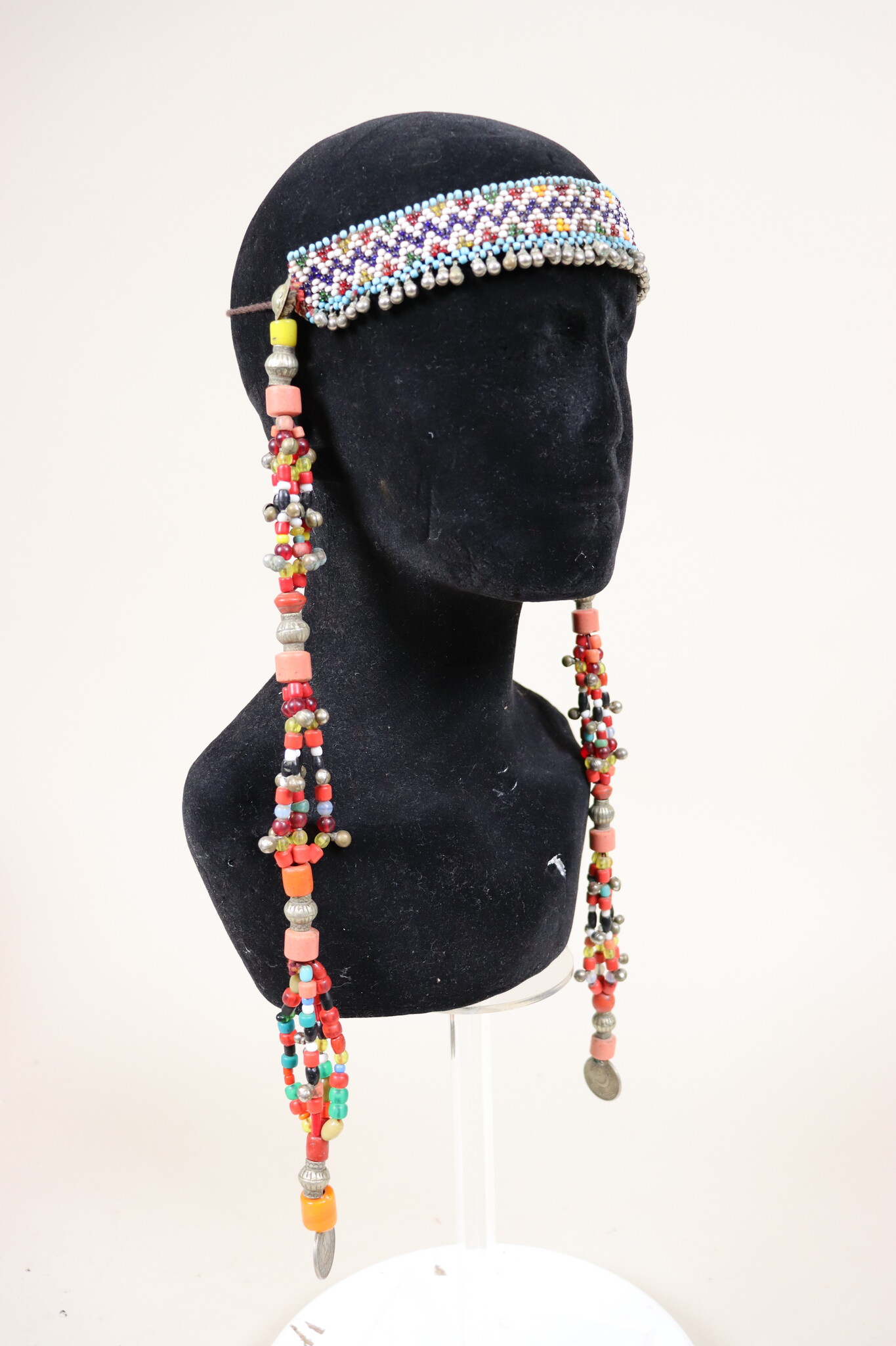 antique handmade vintage glass beads nomadic Afghan Tribal Dancing head jewelry headdress of nomadic woman Afghanistan Pakistan No:23B