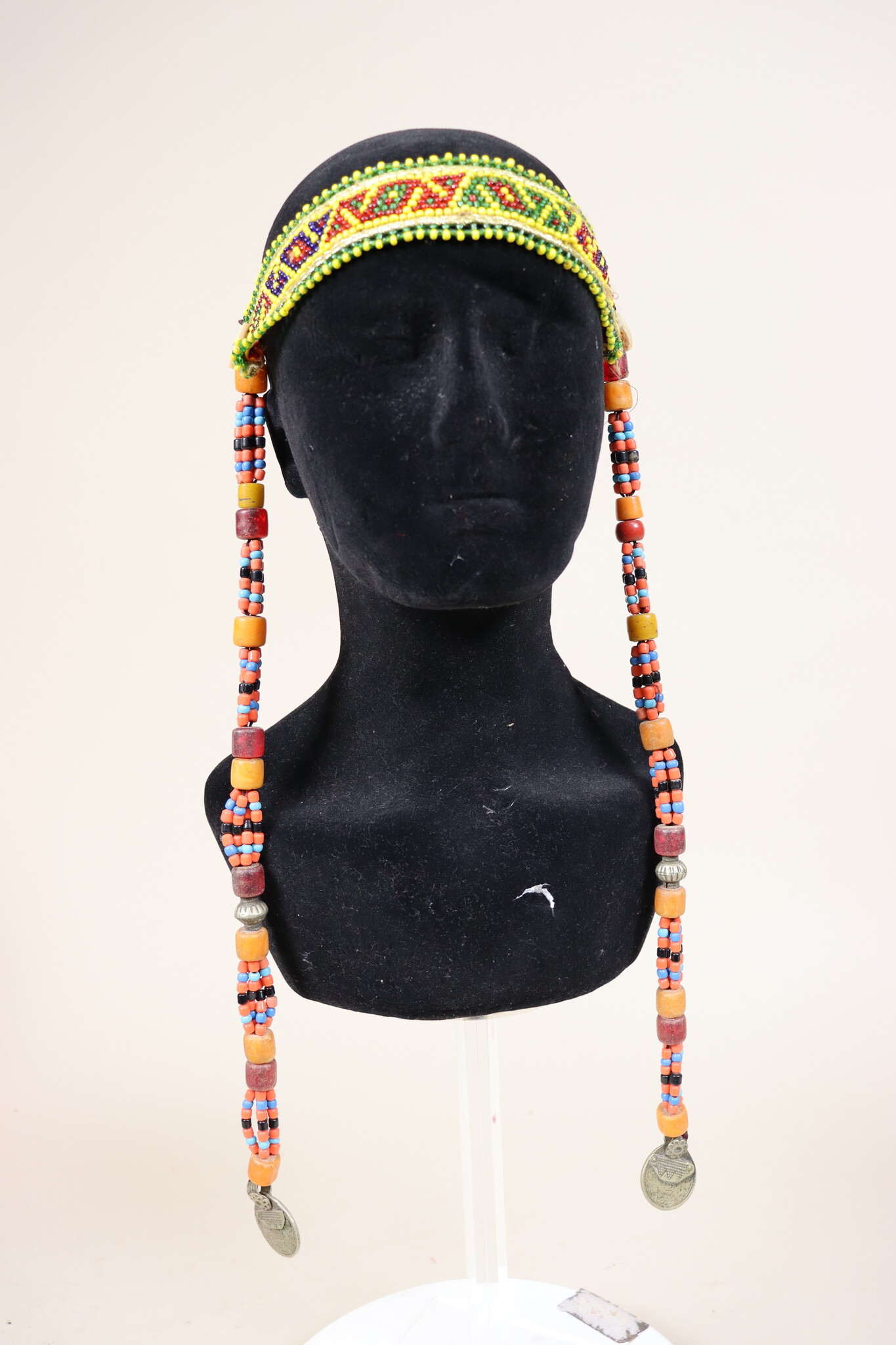 antique handmade vintage glass beads nomadic Afghan Tribal Dancing head jewelry headdress of nomadic woman Afghanistan Pakistan No:23C