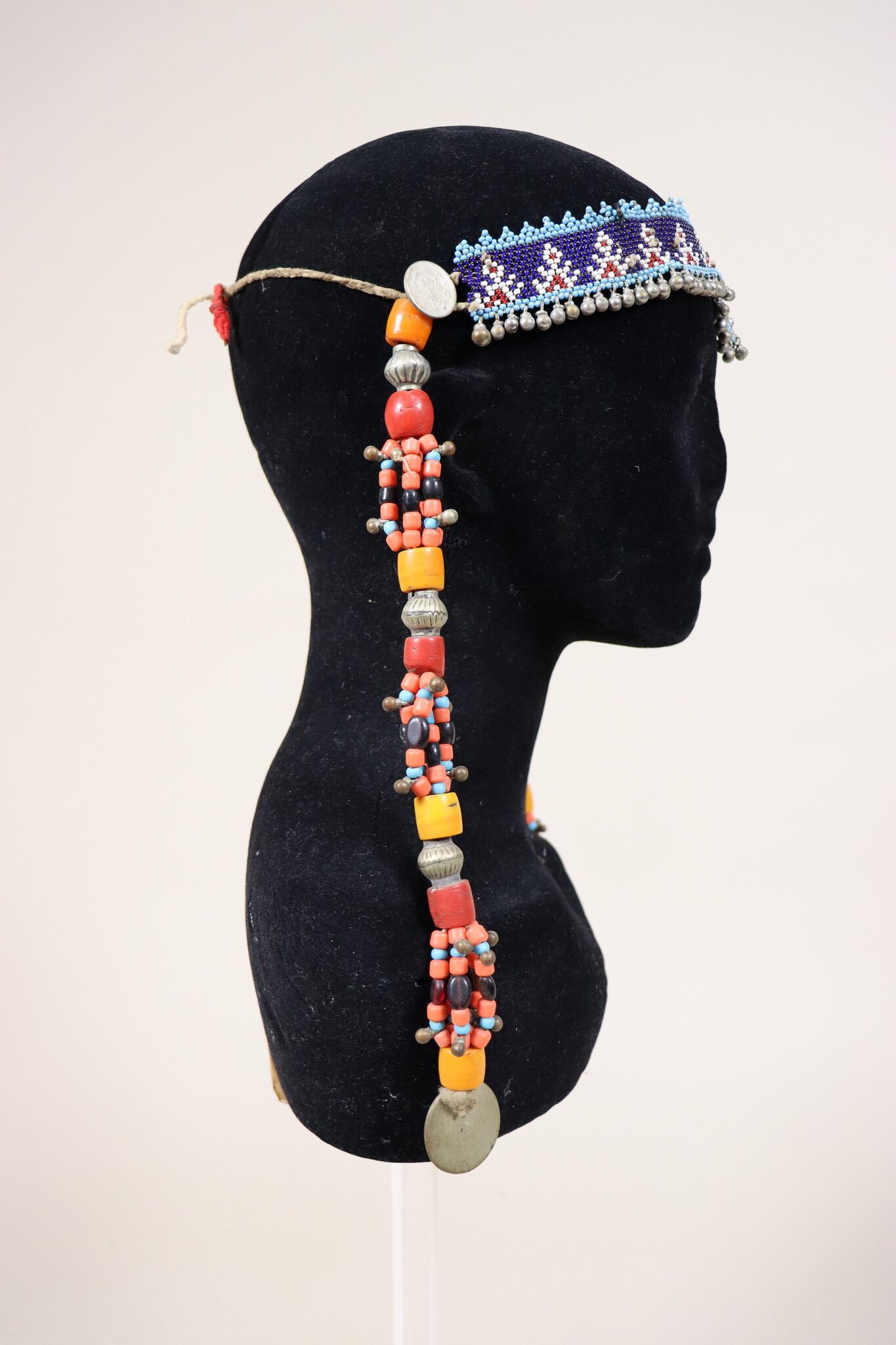 antique handmade vintage glass beads nomadic Afghan Tribal Dancing head jewelry headdress of nomadic woman Afghanistan Pakistan No:23C