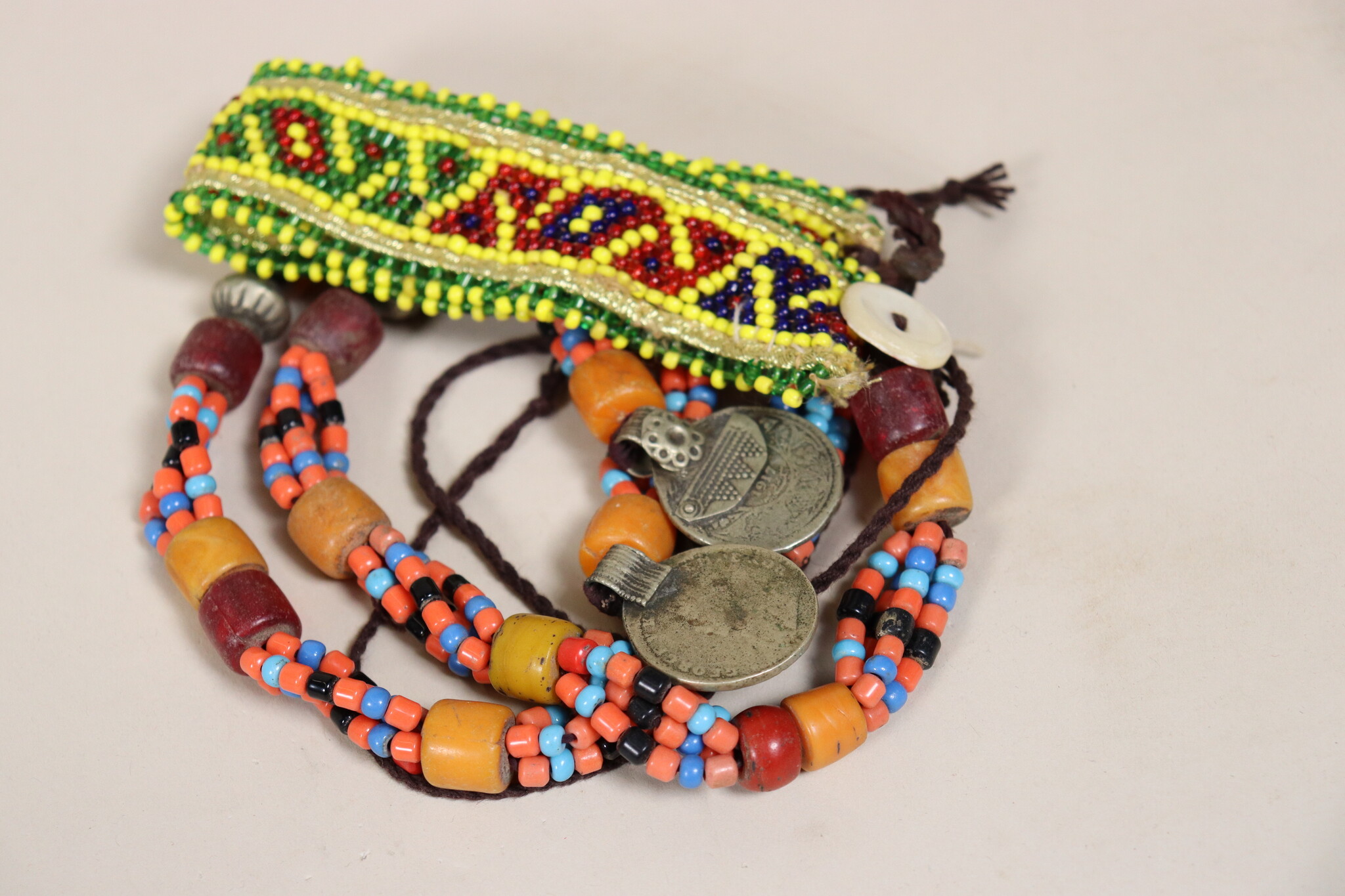 antique handmade vintage glass beads nomadic Afghan Tribal Dancing head jewelry headdress of nomadic woman Afghanistan Pakistan No:23C