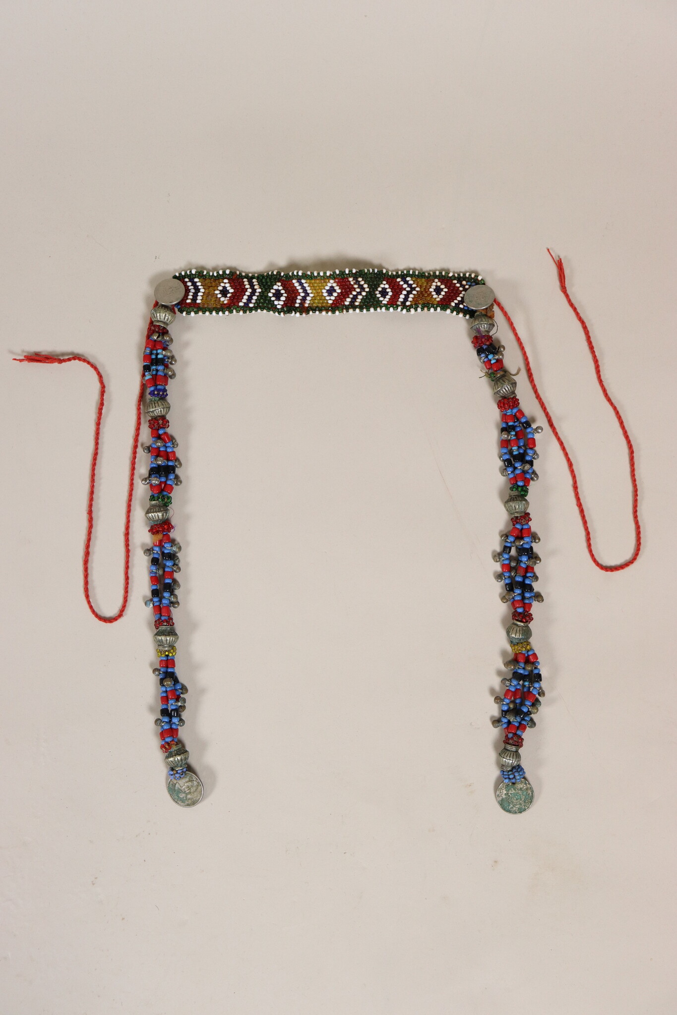 antik Afghan Nomaden orientalische tribal bellydance Kopfschmuck Glas perllen und münzen Afghanistan und Pakistan Nr:23 D