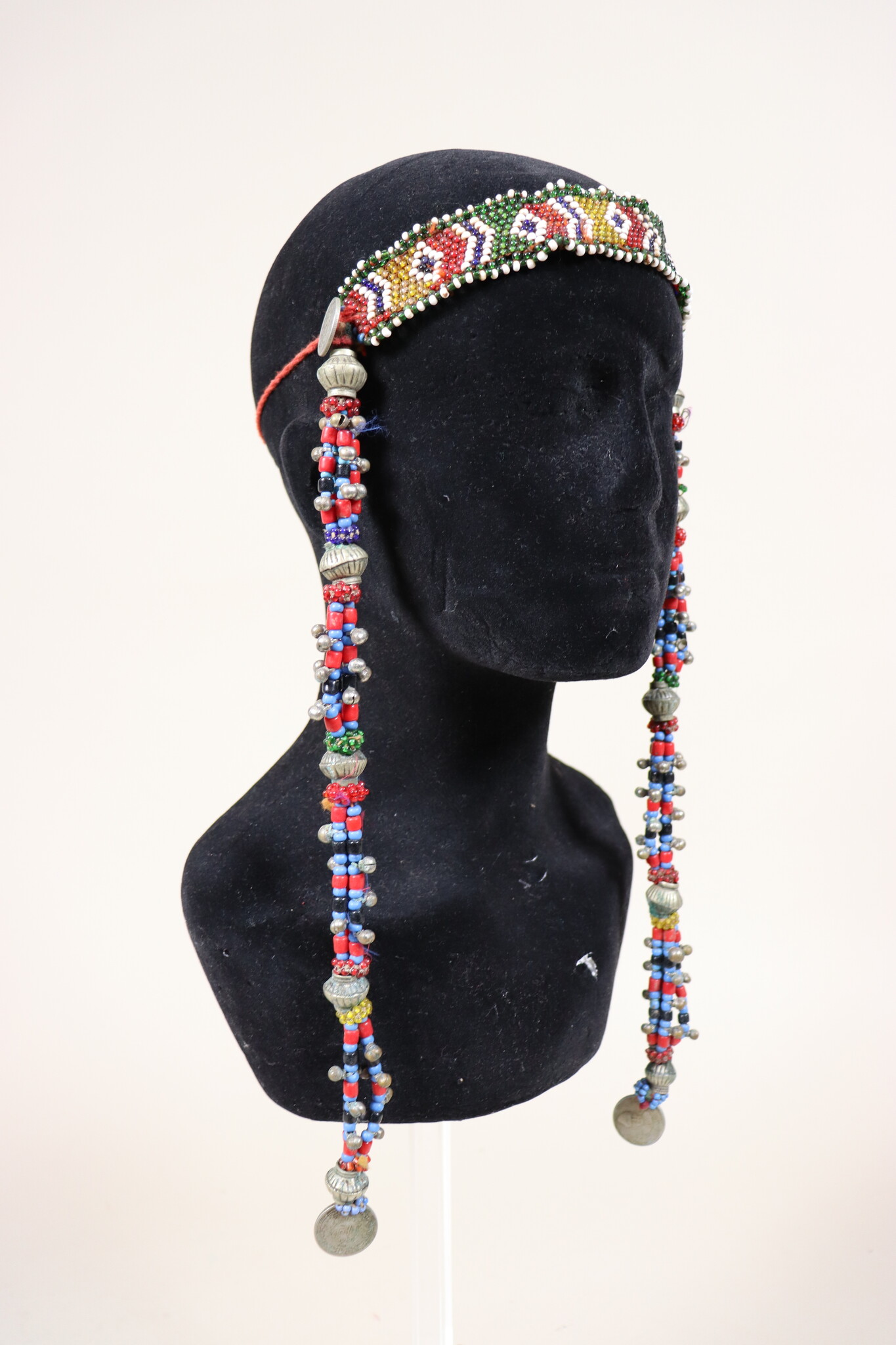 antik Afghan Nomaden orientalische tribal bellydance Kopfschmuck Glas perllen und münzen Afghanistan und Pakistan Nr:23 D