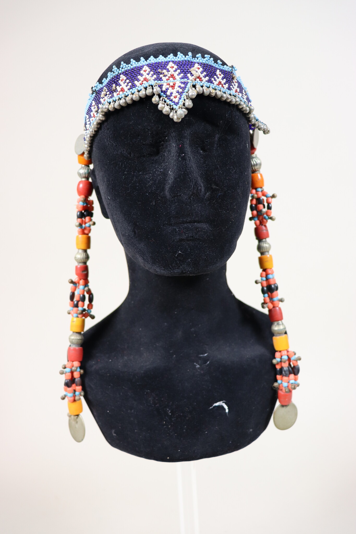 antique handmade vintage glass beads nomadic Afghan Tribal Dancing head jewelry headdress of nomadic woman Afghanistan Pakistan No:23E