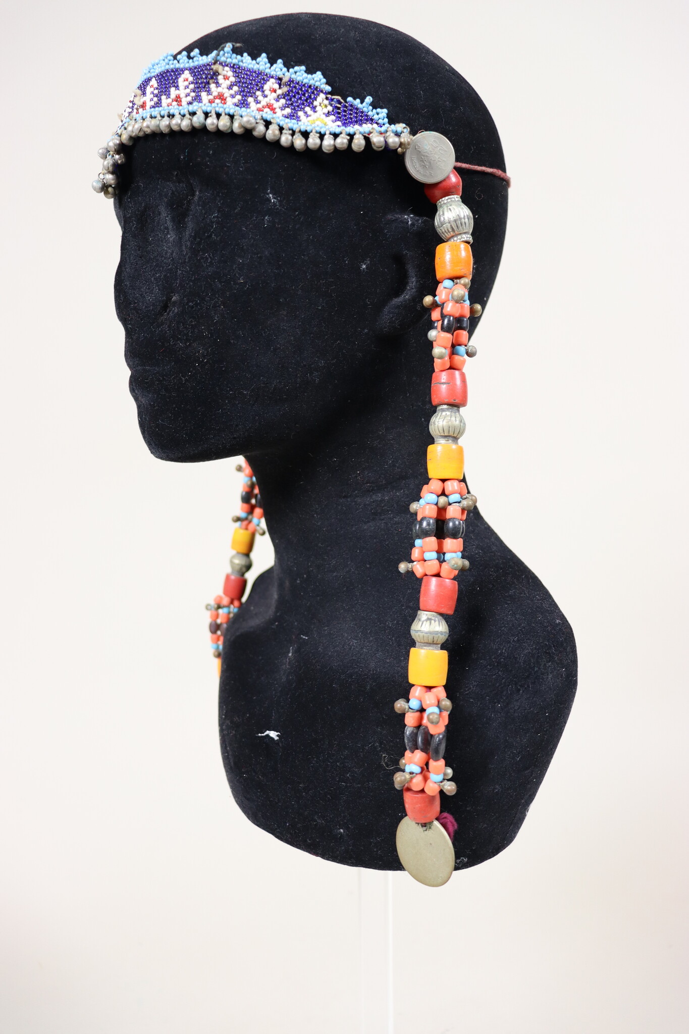 antique handmade vintage glass beads nomadic Afghan Tribal Dancing head jewelry headdress of nomadic woman Afghanistan Pakistan No:23E