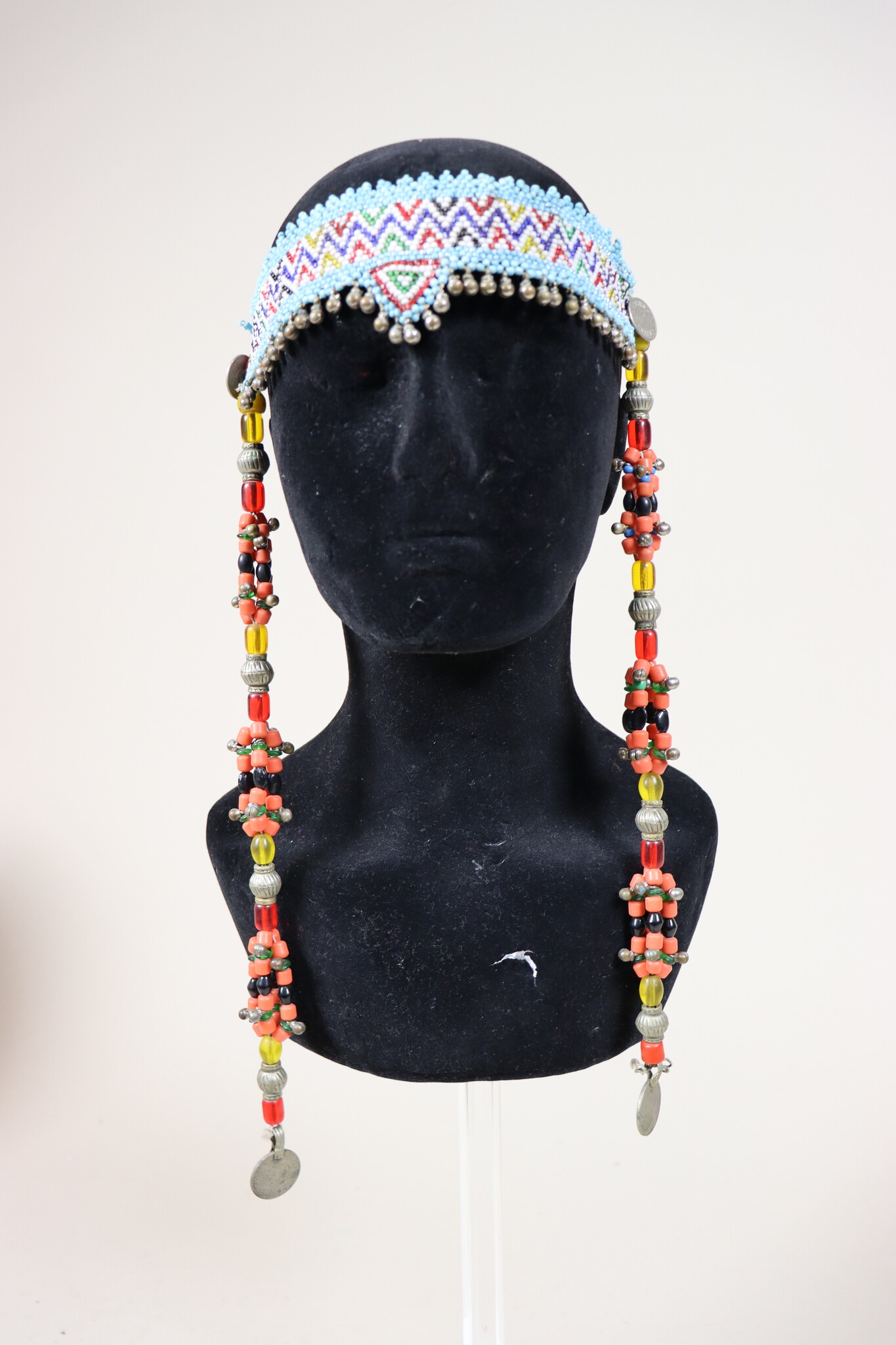 antique handmade vintage glass beads nomadic Afghan Tribal Dancing head jewelry headdress of nomadic woman Afghanistan Pakistan No:23H
