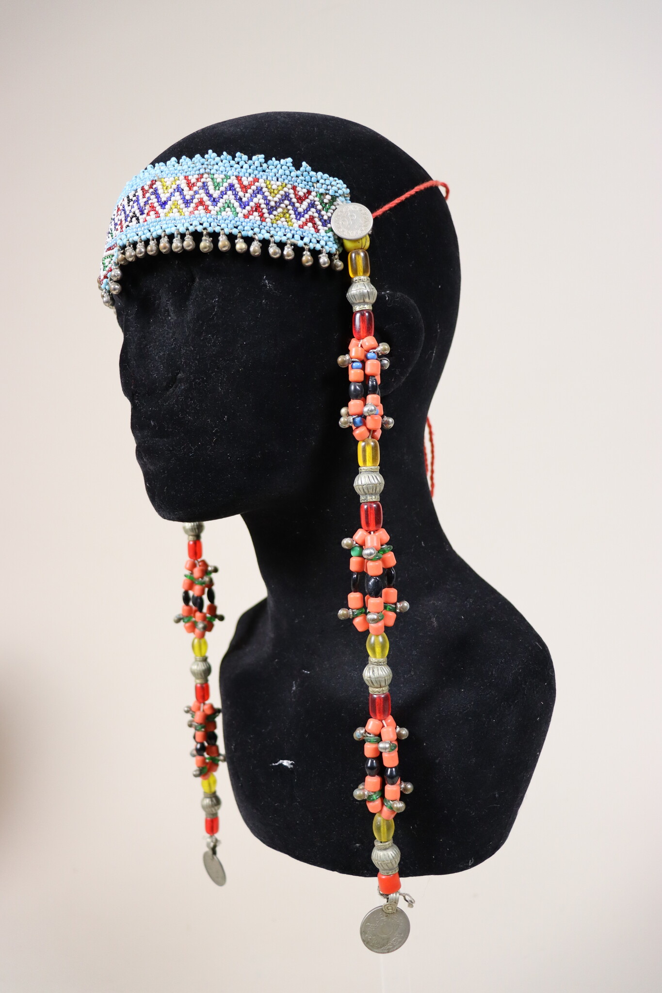 antique handmade vintage glass beads nomadic Afghan Tribal Dancing head jewelry headdress of nomadic woman Afghanistan Pakistan No:23H