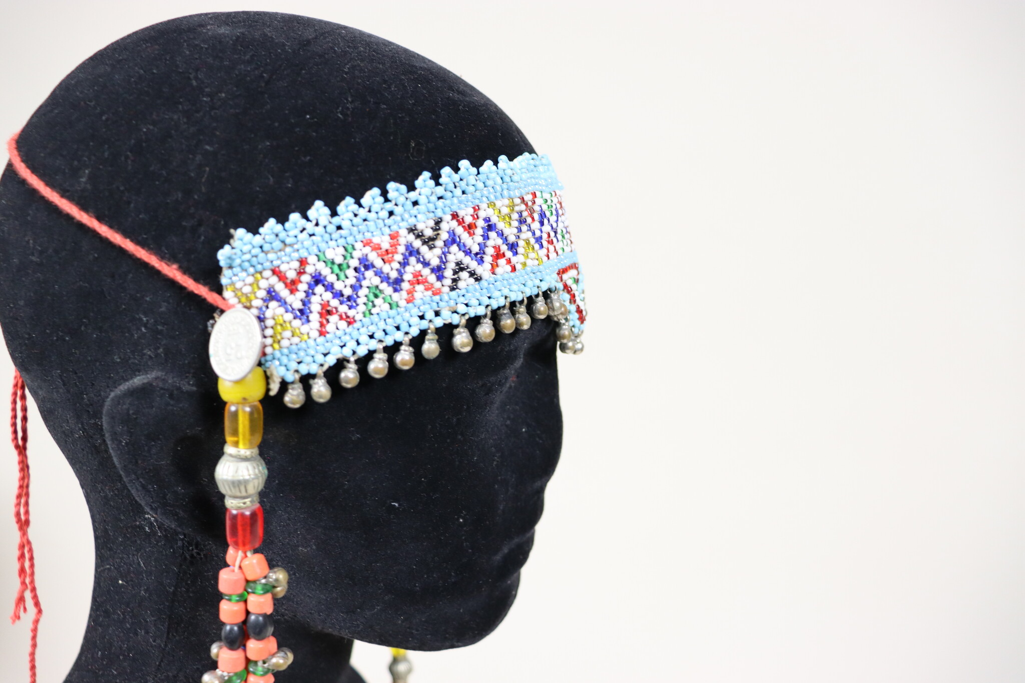 antique handmade vintage glass beads nomadic Afghan Tribal Dancing head jewelry headdress of nomadic woman Afghanistan Pakistan No:23H
