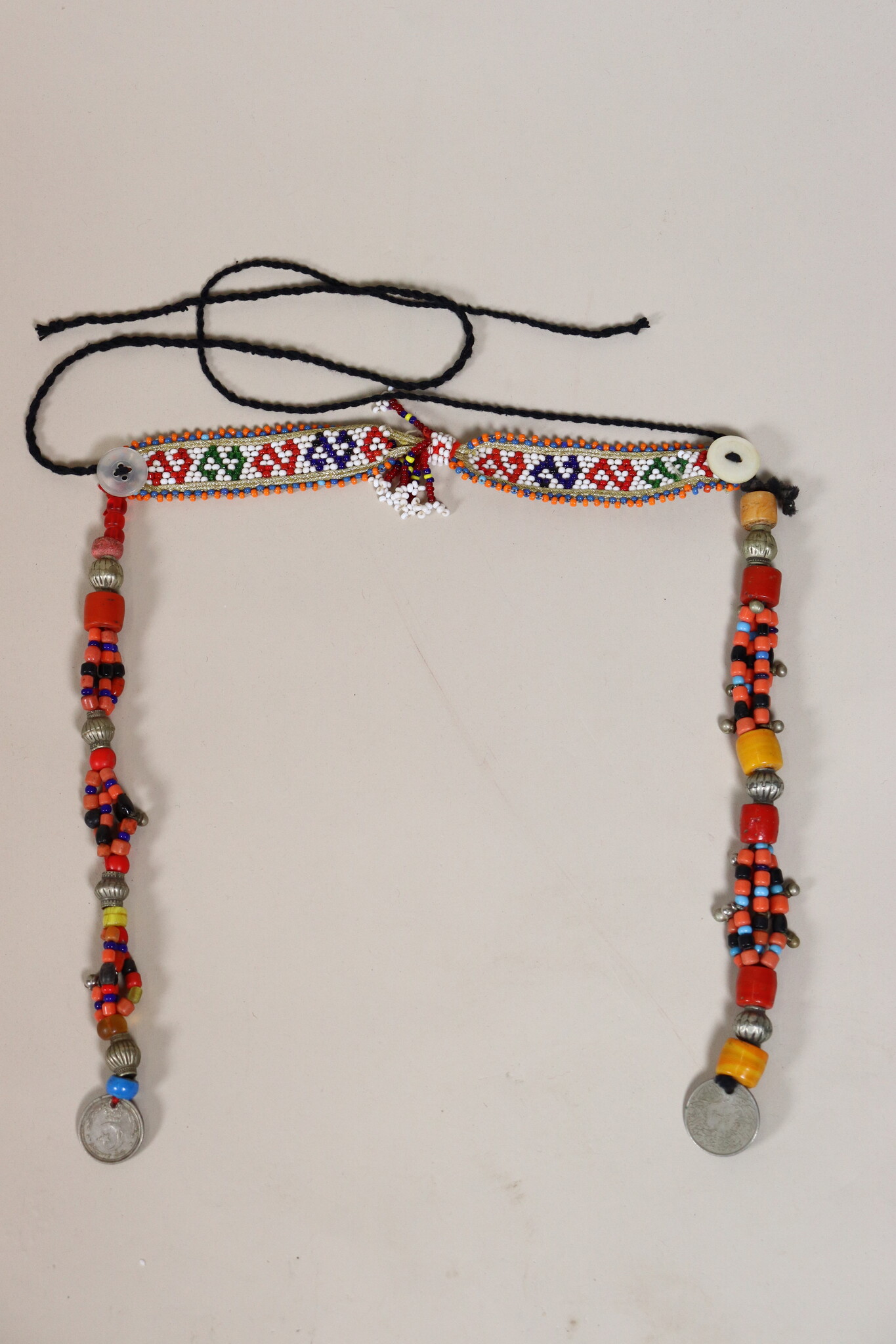 antik Afghan Nomaden orientalische tribal bellydance Kopfschmuck Glas perllen und münzen Afghanistan und Pakistan Nr:23J