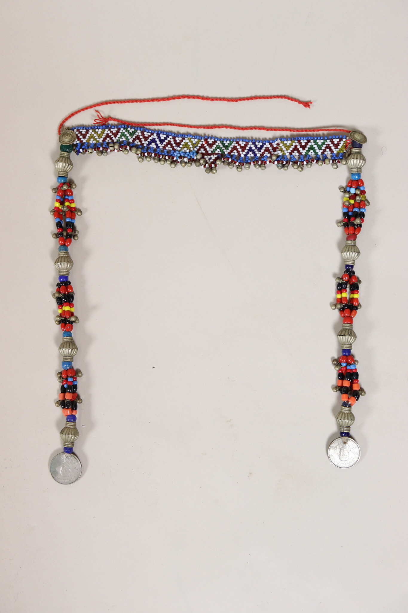 antik Afghan Nomaden orientalische tribal bellydance Kopfschmuck Glas perllen und münzen Afghanistan und Pakistan Nr:23L