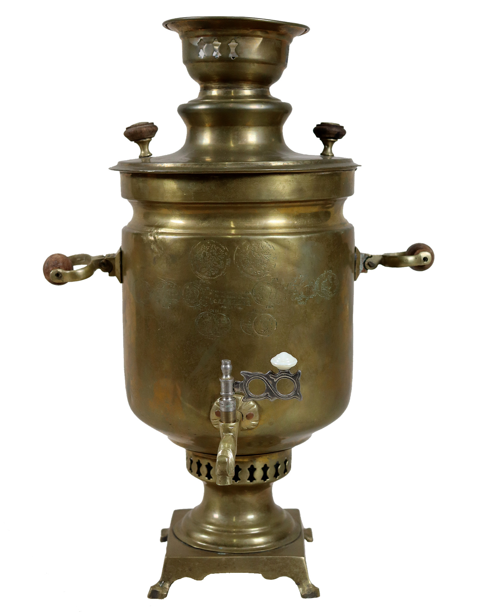 Antique Imperial Russian Tula charcoal Brass Samovar withe 18 medals stamp No:23/B