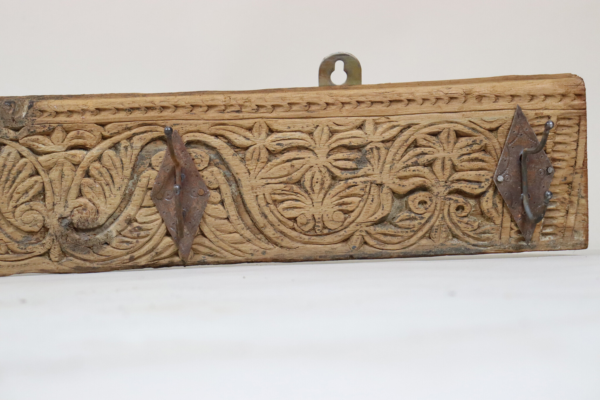 150 cm antique  Coat and hat Rack with 4 wrought iron hooks  Nuristan Afghanistan  No:3