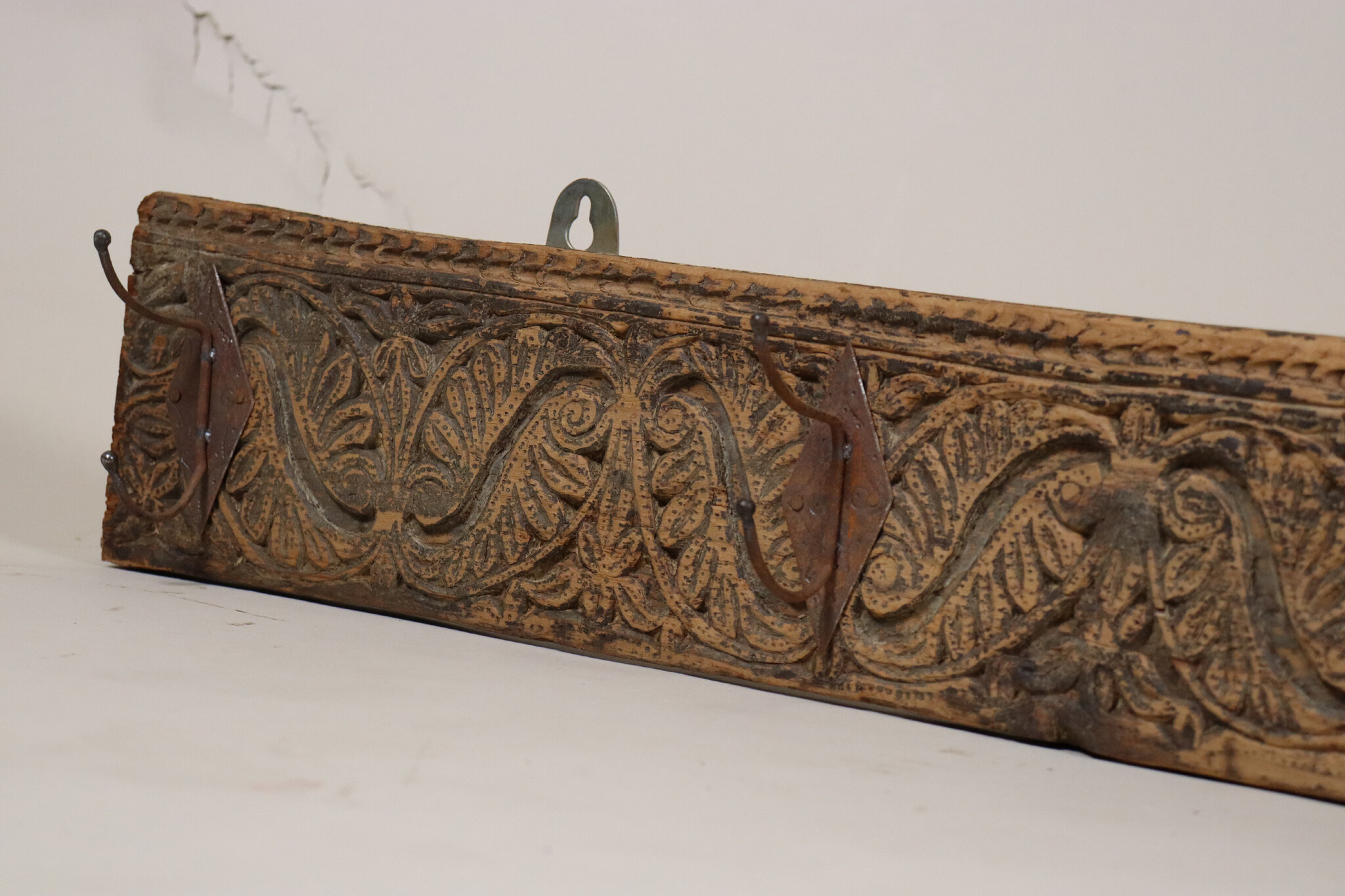 150 cm antique  Coat and hat Rack with 4 wrought iron hooks  Nuristan Afghanistan  No:3