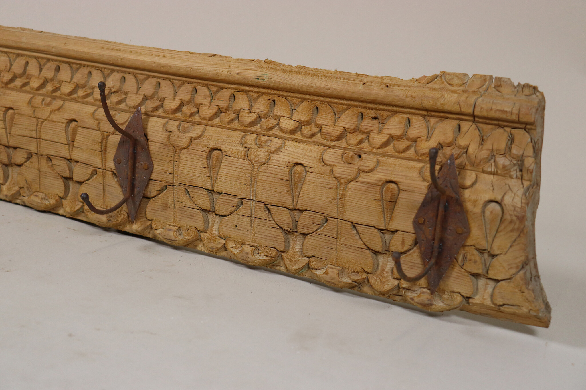 100 cm antique  Coat and hat Rack with 4 wrought iron hooks  Nuristan Afghanistan  No:5