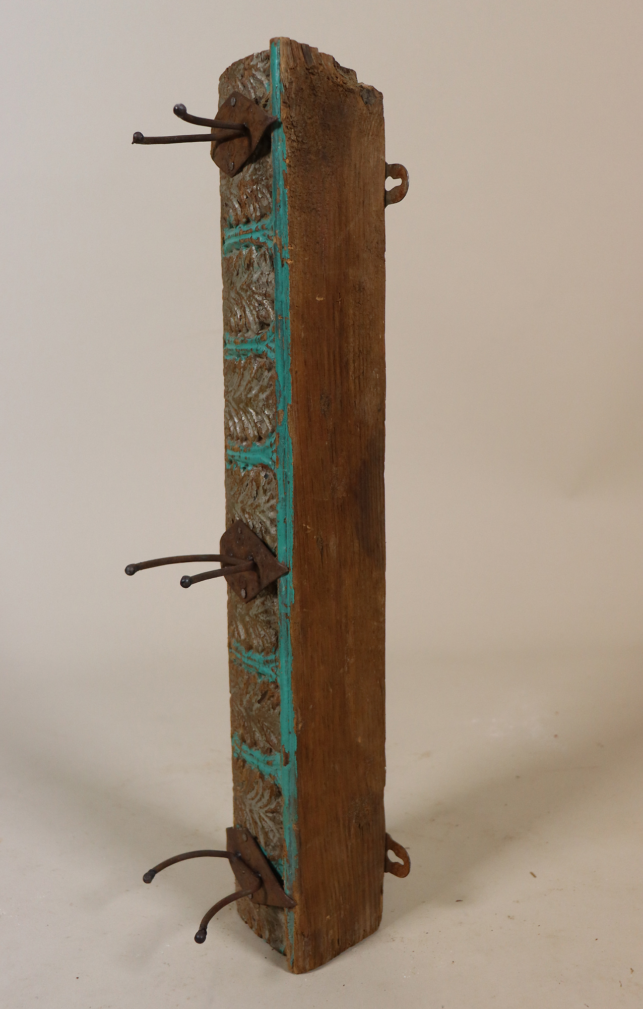 50 cm antique  Coat and hat Rack with 3 wrought iron hooks  Nuristan Afghanistan  No:6