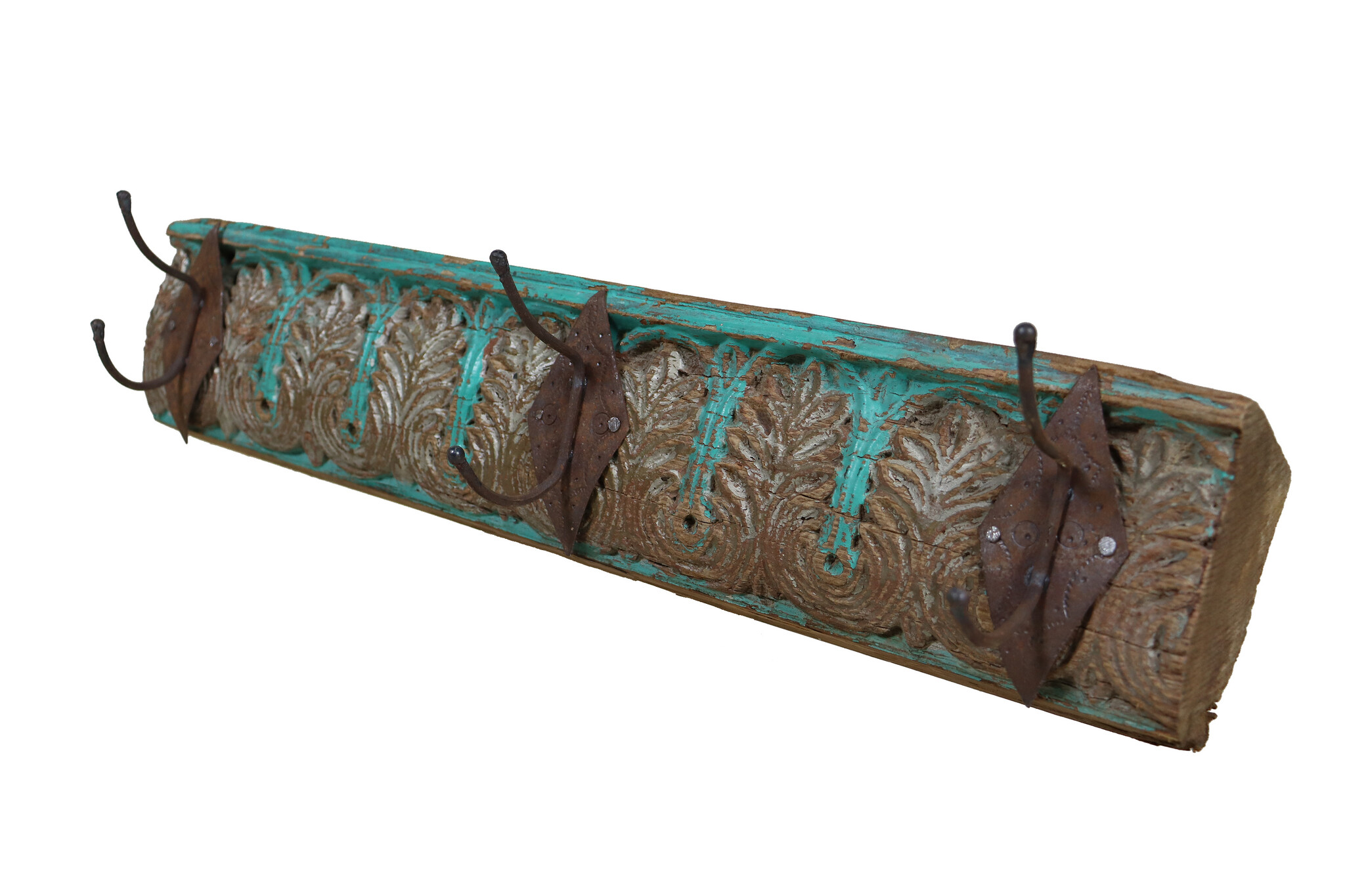 50 cm antique  Coat and hat Rack with 3 wrought iron hooks  Nuristan Afghanistan  No:6