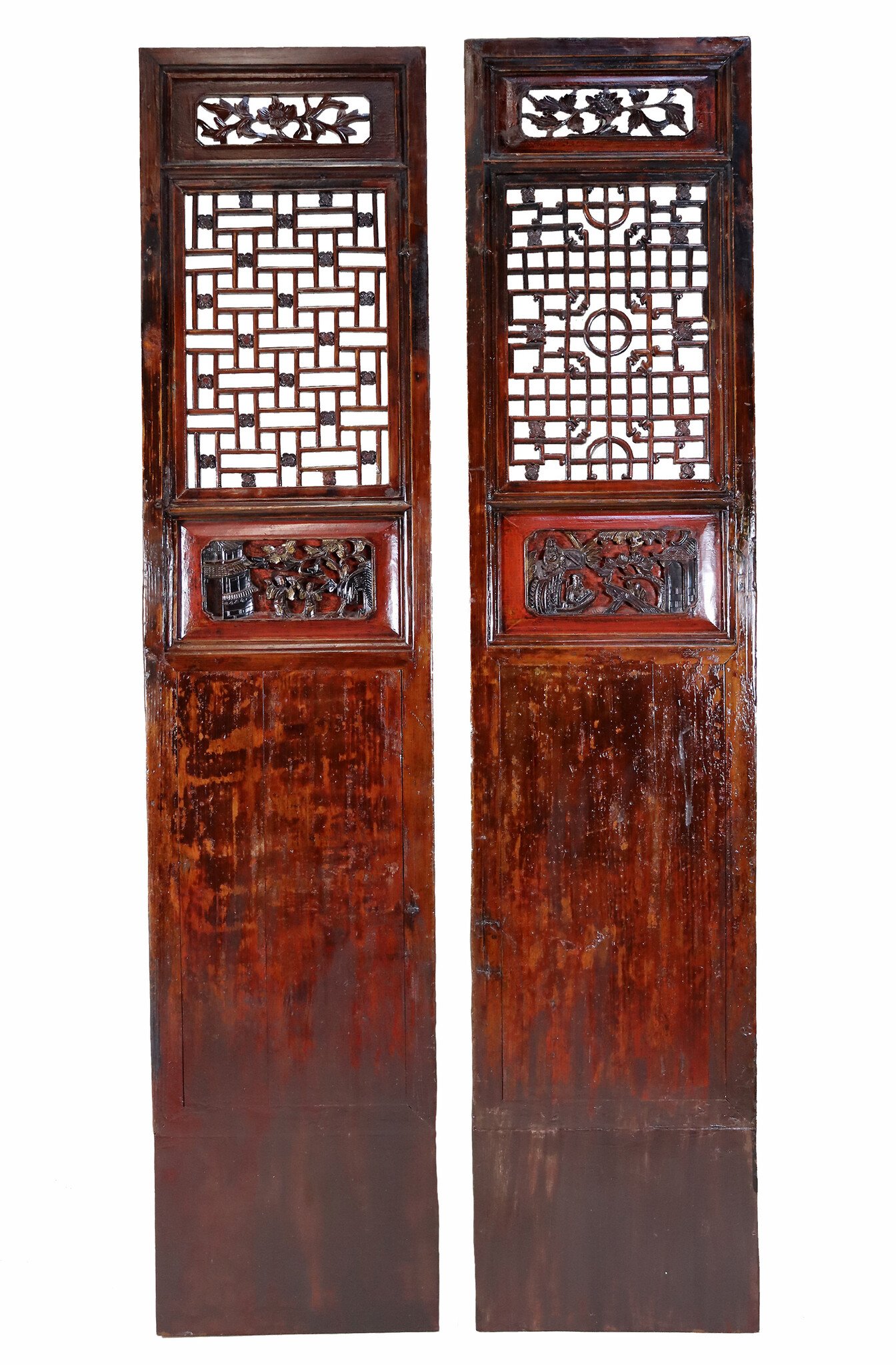 a couple 225x50 cm Antique orient solid wood handmade and hand carved  sliding door room door Barndoors door panel from Japan