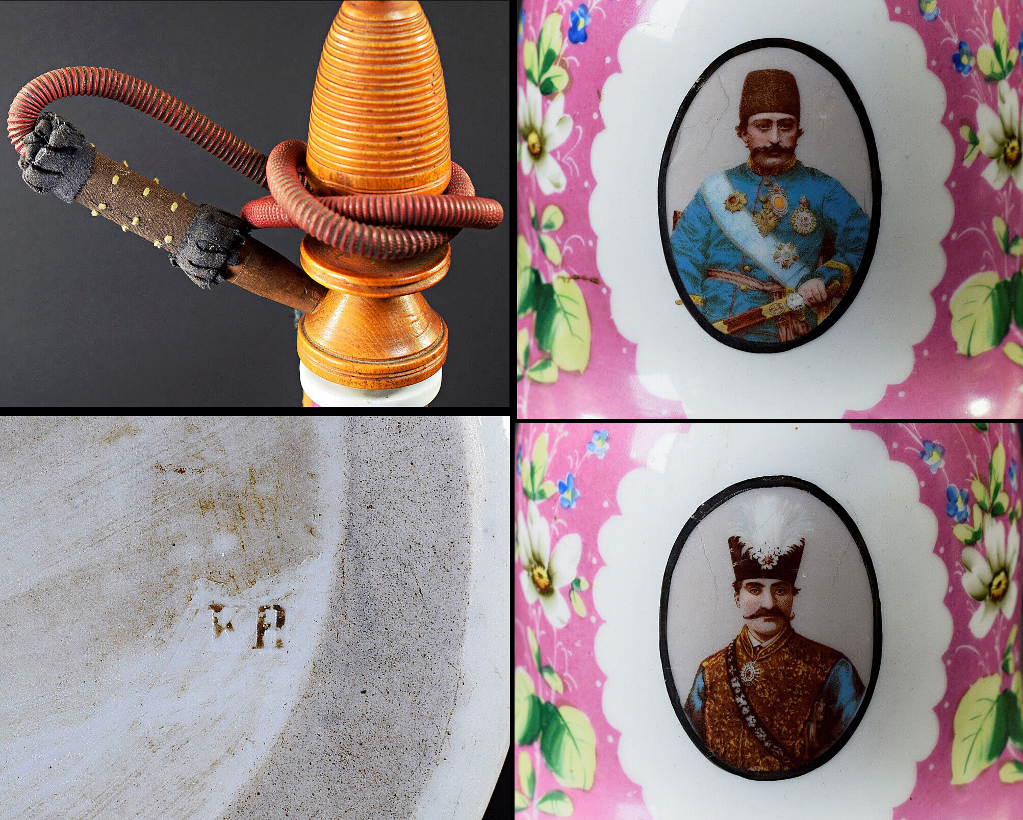Antike orientalische Porzellan Wasserpfeife (Huqqa) Persien um 1900