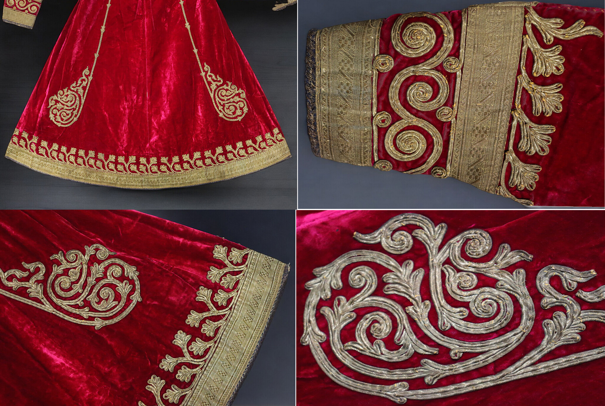 Samt- und goldbesticktes Kleid von Hazara red