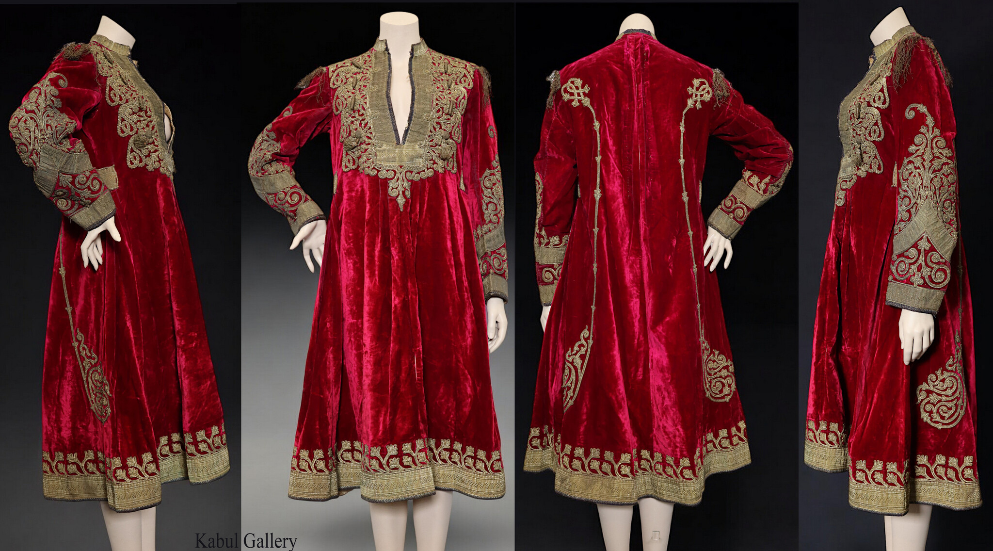 Velvet and Gold Embroidered Dress from Hazara red