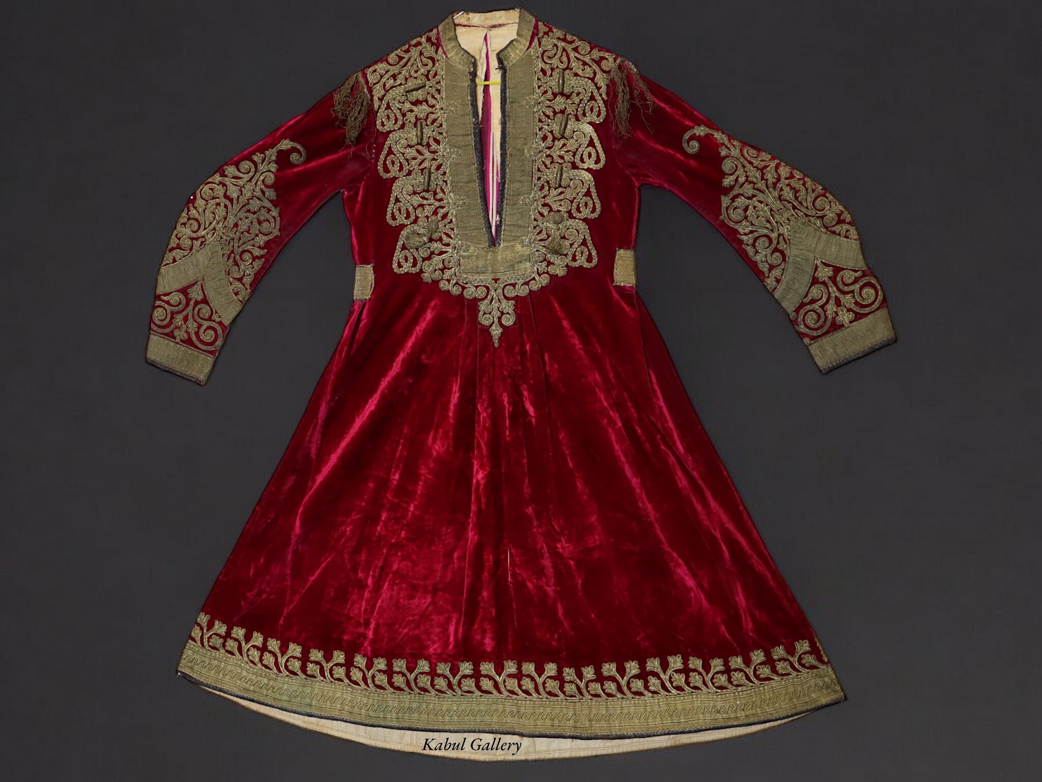 Velvet and Gold Embroidered Dress from Hazara red