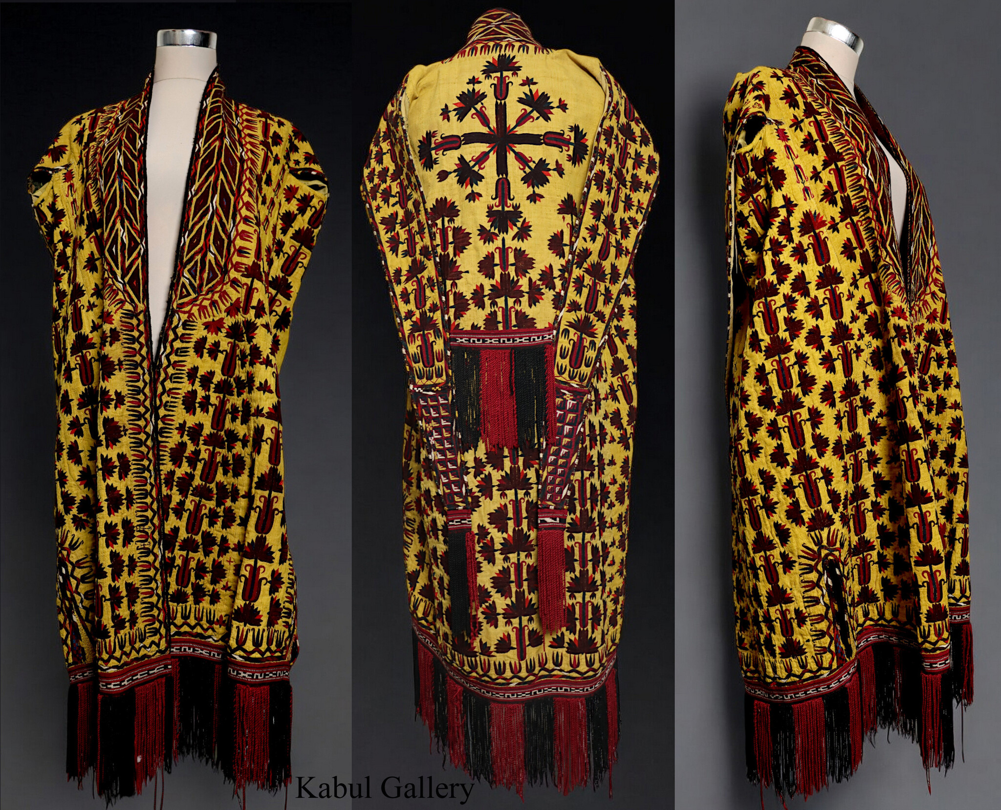 antik Orient Turkmenische Nomaden Chirpy Mantel khalat afghan uzbek kleid afghanistan hand bestickt kostüm Chapan Turkmen Tekke Chyrpy Gelb/A