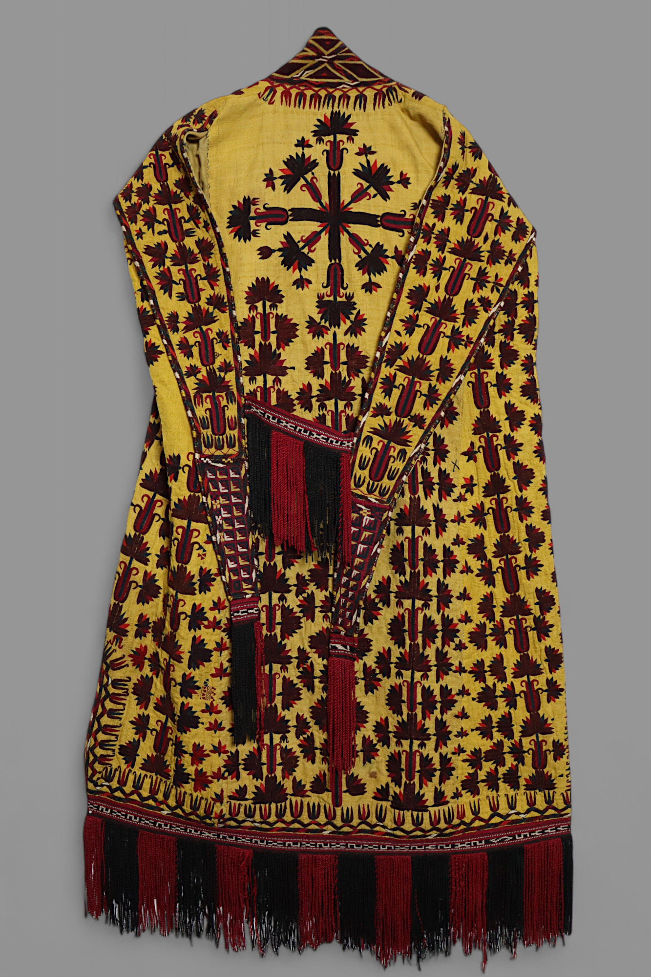 antique embroidered Woman’s Tekke Turkmen Mantle chyrpy robe Coat 19th Century yellow (A)